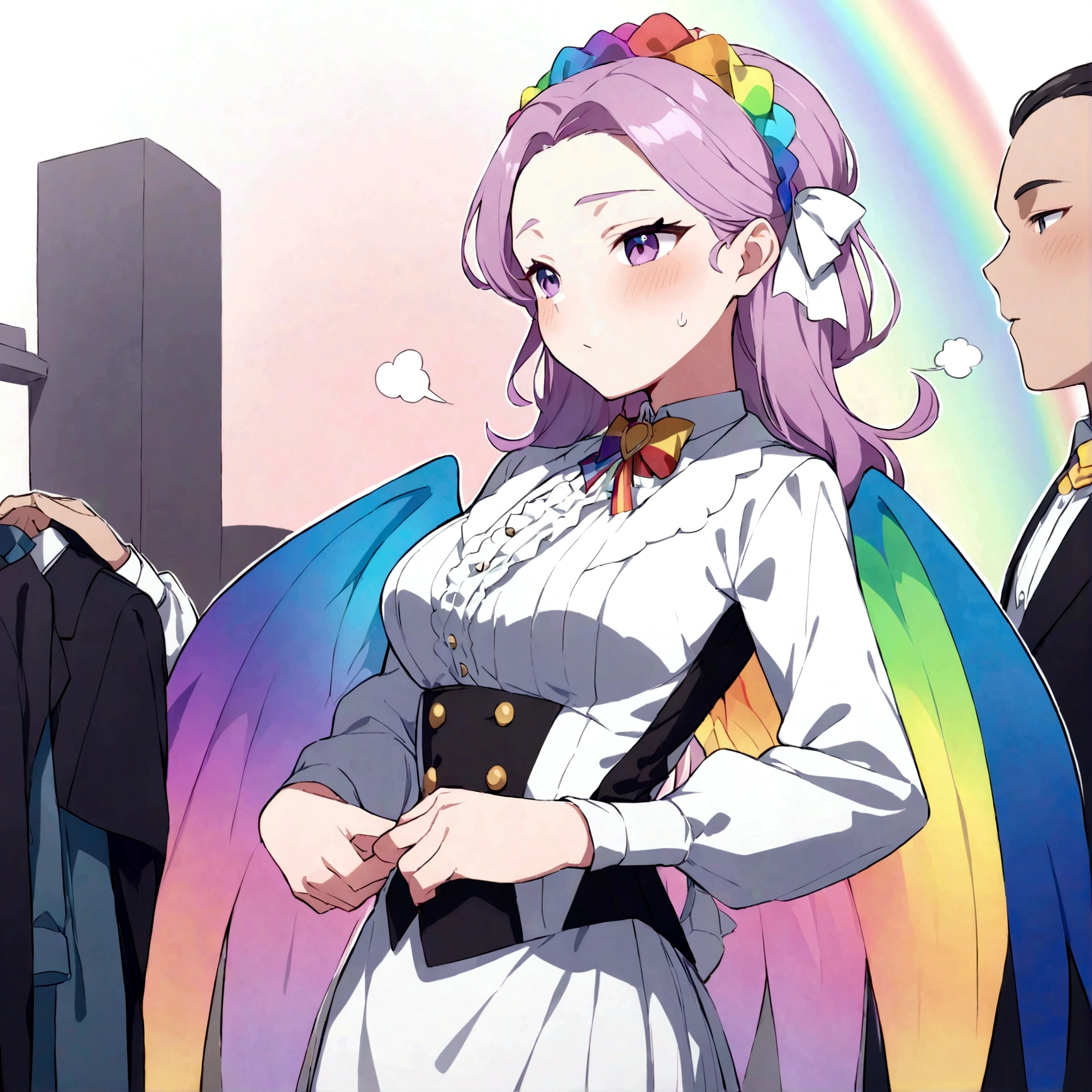 a sexually ambiguous person, pride, has rainbow wings, dressing fancy