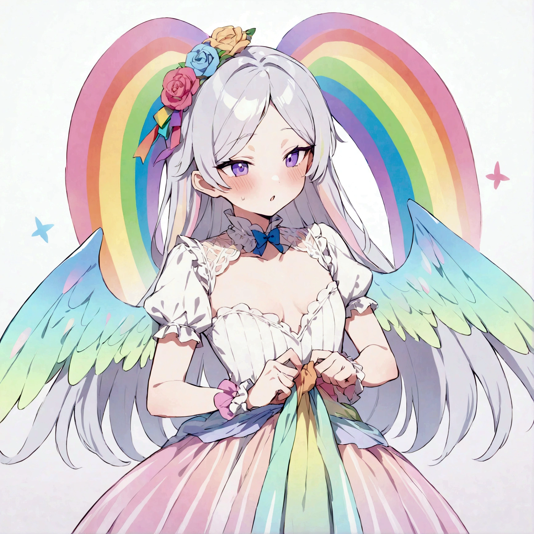 a sexually ambiguous person, pride, has rainbow wings, dressing fancy