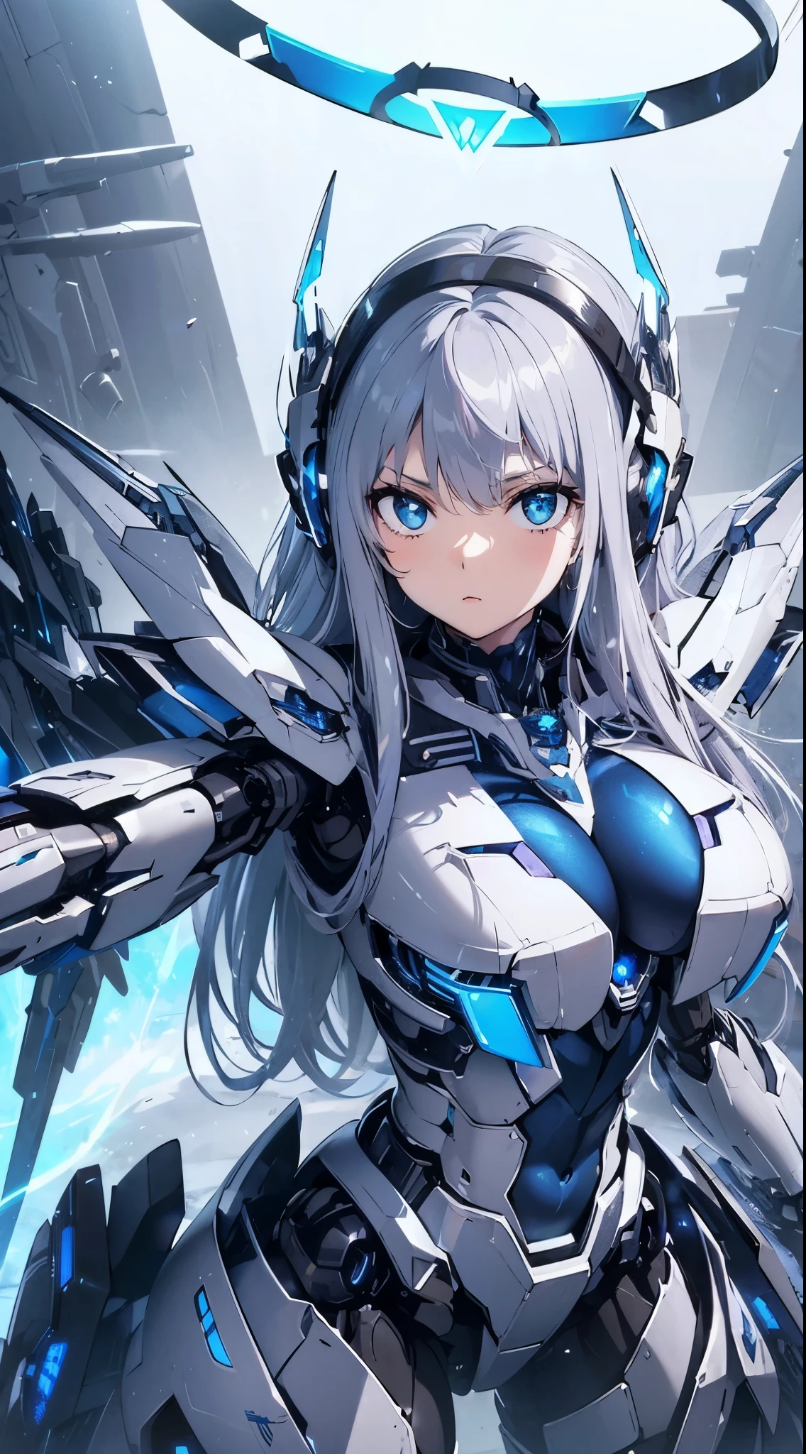 Blue shining mechanical eyes、attack posture