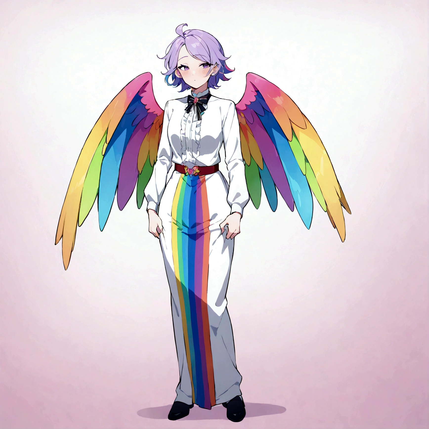 a sexually ambiguous person, pride, has rainbow wings, dressing fancy