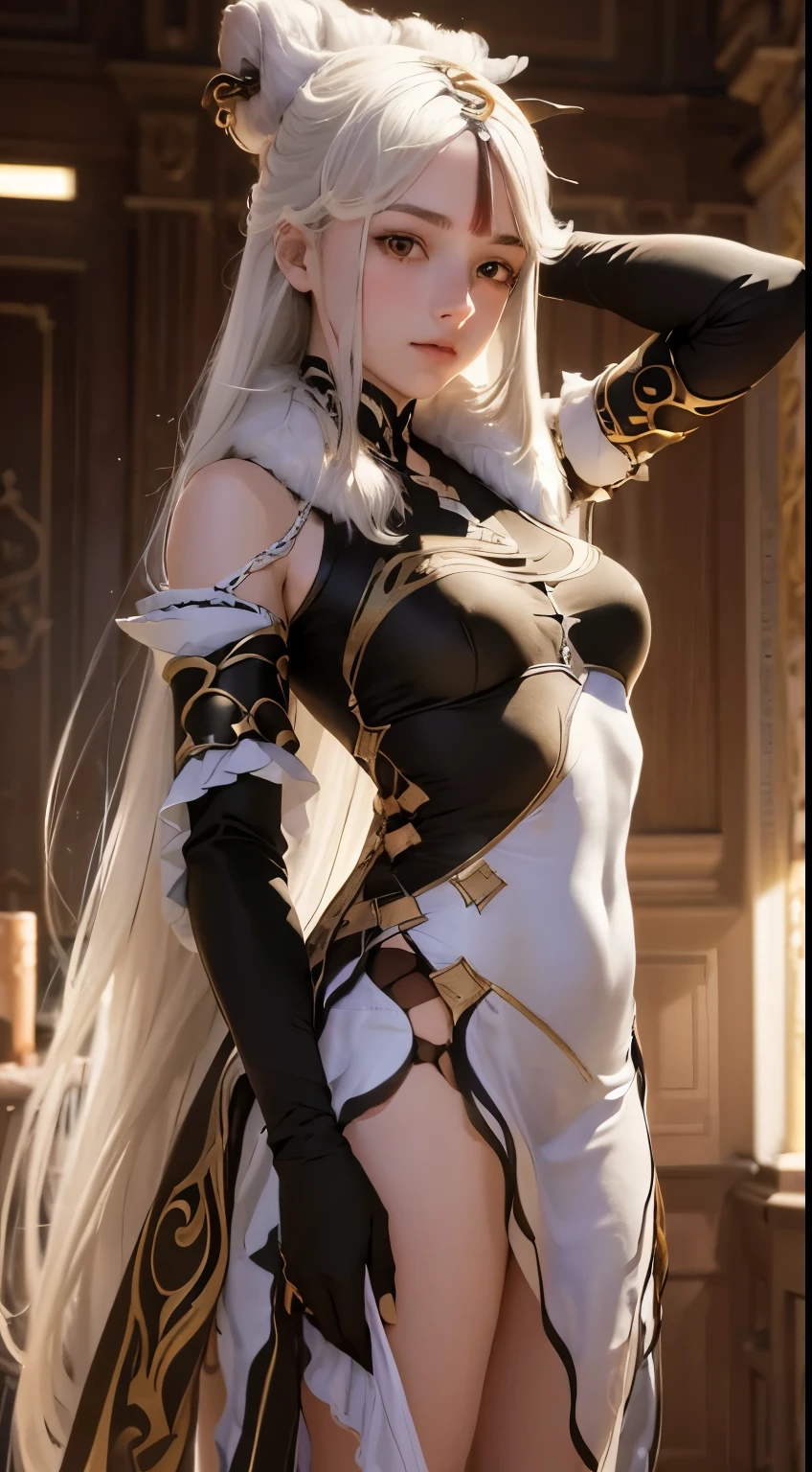 +1 girl, young, , beautiful, Blonde Hair, (((White Dress))),(Well-defined abs : 1.1), (Perfect body : 1.1), (Long and straight hair : 1.2), (Extremely detailed CG 8k wallpaper), (an extremely delicate and beautiful), (masterpiece), (best quality:1.0), (超high resolution:1.0), Realistic shadows, [high resolution], Delicate skin, Extremely detailed