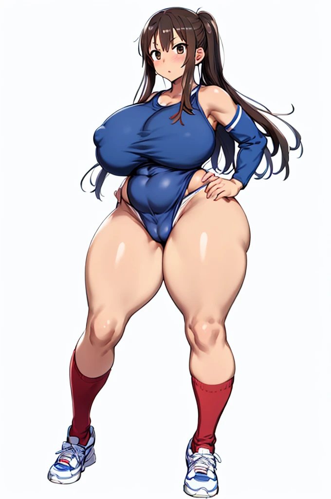 One Girl,Precise five fingers,{Knee-high socks}、(((Wide Hips)))、 (((plump and thick thighs)))、((Big Ass))、(Big Breasts) Embarrassed look,whole body、Long Hair、Sexy pose,Tank top、pants、Tight clothing