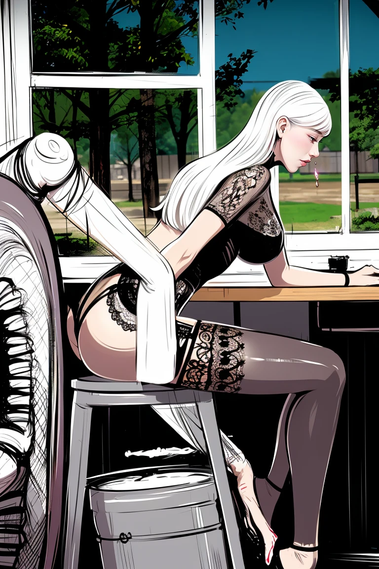 The beautiful girl in lace top and leggings is sitting astride a pile of skeletons in the center of the picture. She is holding a trembling sausage with juice squeezed out in her hand and smiling. There are multiple comic storyboards in the background，cbt, sausage bondage,sausage insertion,Sexy, trampling sausage with high heels heel,(masterpiece, best quality:1.2)，1 beautiful girl,sexy，comic storyboard:2, leggings, sit astride, axially symmetrical:2, ,femdom，sounding，cbt，hold，smile，colorful，leggings，thin gap，cameltoe，insertion，trembling，juice，spray， Long hair,Lace top,Sexy, Shiny leggings, High heel，cleveage, trampling, in forest, saliva , Mucus，