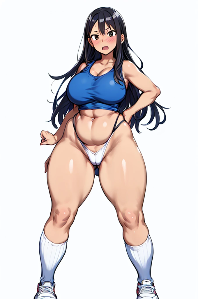 One Girl,Precise five fingers,{Knee-high socks}、(((Wide Hips)))、 (((plump and thick thighs)))、((Big Ass))、(Big Breasts) Embarrassed look,whole body、Long Hair、Sexy pose,Tank top、pants、Tight clothing