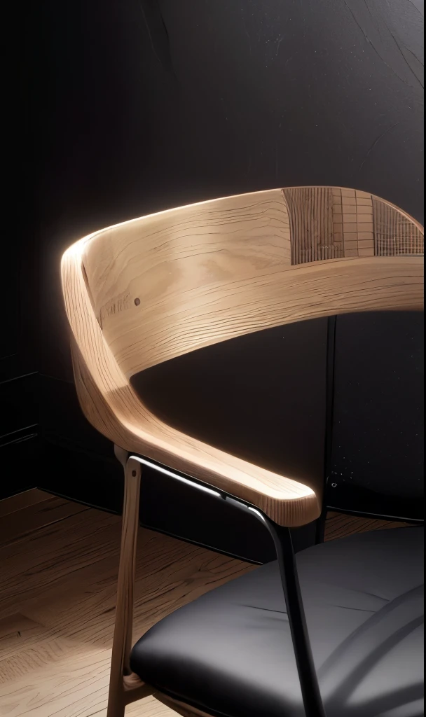 there is a wooden Chair with a black seat and a black cushion, Detailed enlargement of photo, froggy Chair, Detailed product photos, Detail shots, author:Sigrid Hjeten, Detailed product photos, Inspired by Constantine Hansen, High-detail product photos, author:Johannes Geir Jonsson, by Caspar Wolf, Chair