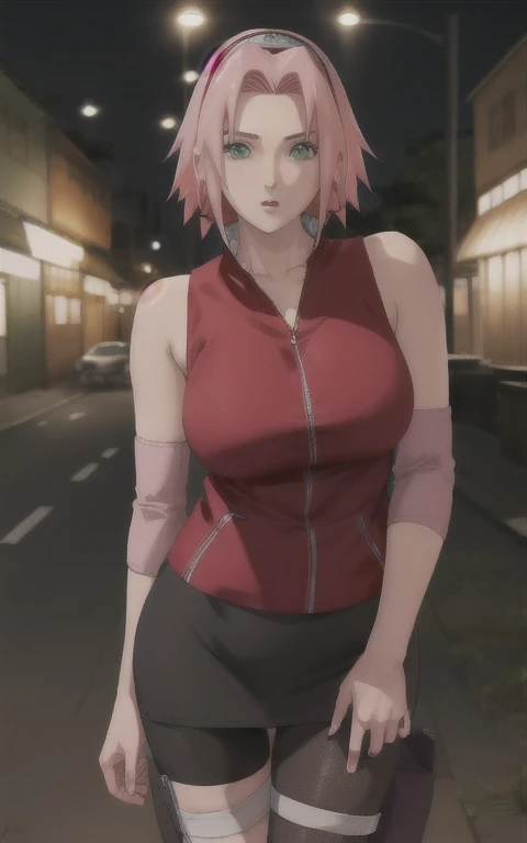 Naruto_Cherry blossoms_fighting_My grandmother,
1 Girl, Haruno Sakura, short hair, Pink Hair, Green Eyes, Hair intake, clavicle, Forehead protector, scarf, Red hair band, Konoha Hidden Symbols,(((Large Breasts)))Breast sagging、Low-cut(((Cleavage )))、(((Wide hips,)))(((Hourglass figure)))((Long legs)),
裸露of肩膀, bandage, sleeveless jacket, Red Jacket, Cycling Shorts, Black shorts, Leg Wrap, 缠着bandageof腿, Elbow pads, zipper, ((Short skirt,Pleated Skirt))
((masterpiece)),((最好of品質)),(High resolution, absurd), 原来of, Bokeh, depth_of_site, Loaded_內部of, landscape, spotlight, Focus, looking at the audience, 独自of, Cowboy shooting,