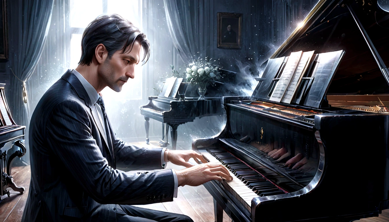 A man in his 40s playing the piano