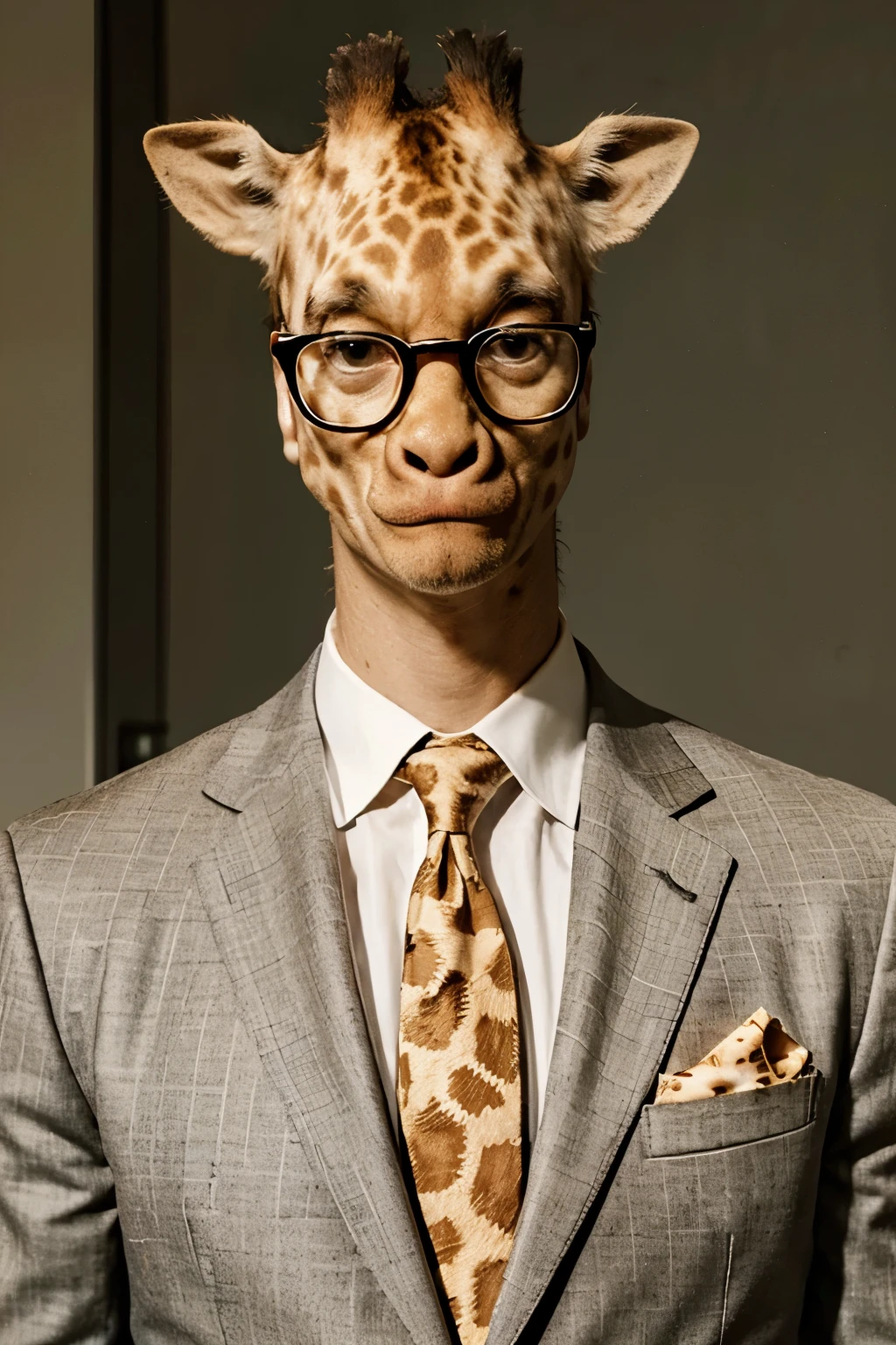 Funny giraffe in a suit and glasses this giraffe is ready for business he is wearing a suit and glasses and he has a serious look on his cartoonish face