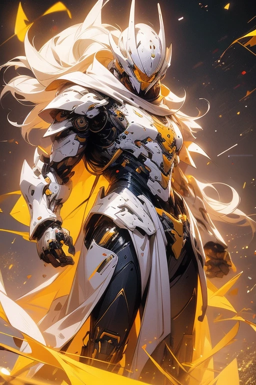 the beautiful asian cyborg-lady, wear white cyborg-armor, standing on the high building, brightly sunny day
