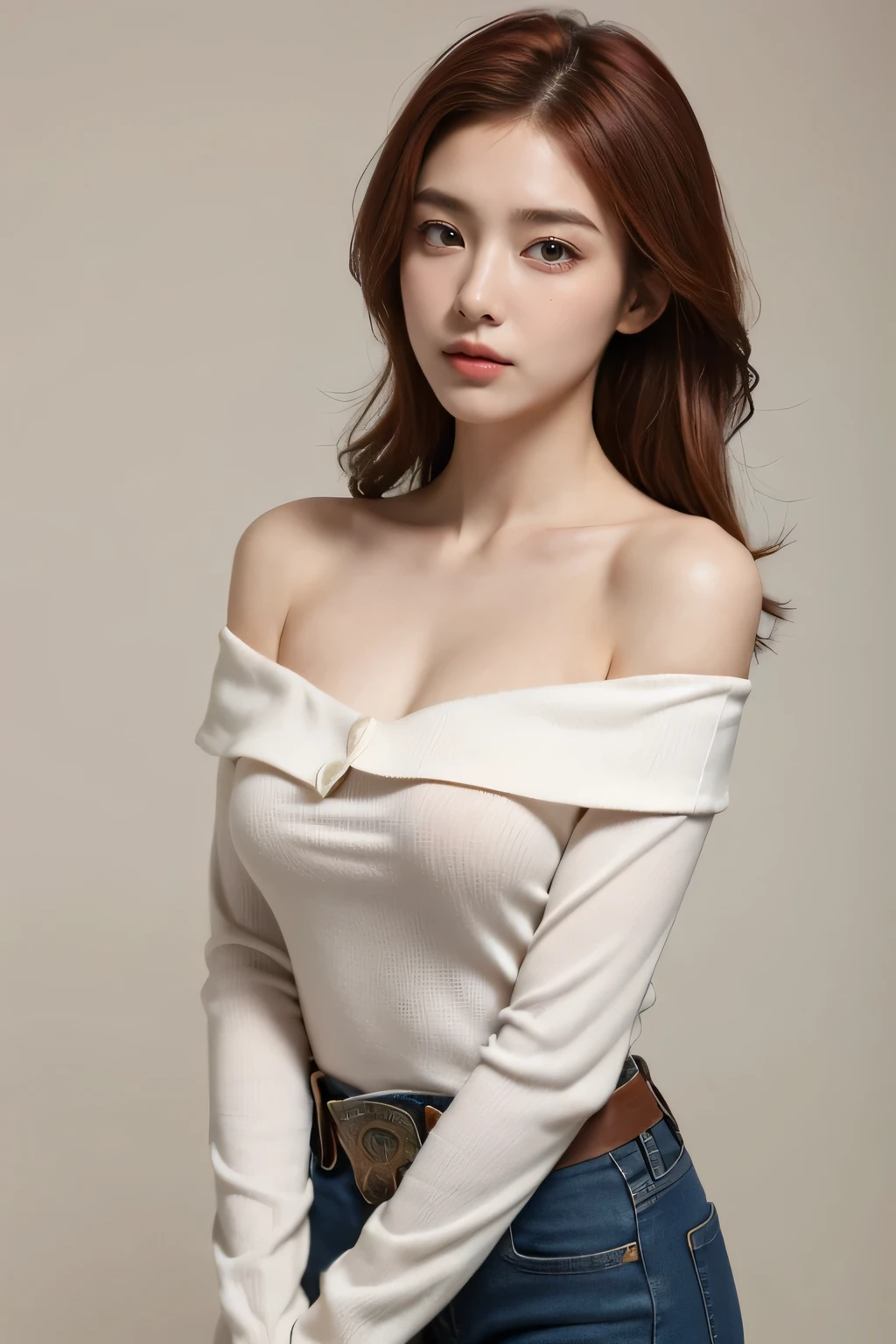 (hyperrealistic), (illustration), (high resolution), (8K), (extremely detailed), (best illustration), (beautiful detailed eyes), (best quality), (ultra-detailed), (masterpiece), (wallpaper), (photorealistic), (natural light), (rim lighting), (detailed face), (high detailed realistic skin texture), (anatomically correct), (solo), (1 girl), (high detailed realistic hair), (caramel hair:1.35), (heterochromic eyes), (detailed eyes), (light yellow eyes:1.37), (sparkling eyes), (realistic big breasts:1.5), (exposed nipples breasts:1.35), (long legs), (slender abs), (dynamic pose), (closed tiny mouth:1.3), (nsfw), (concentrated expression), (topless),