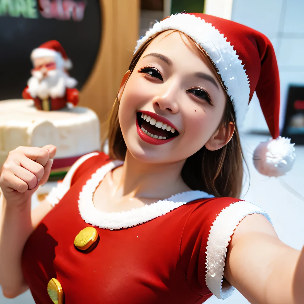 high res, (3d render character:1.3), masterpiece ,insanely detailed, absurd, (photogenic:1.3), (3d render santa claus on the cake:1.1),(round face:1.3),(fat:0.8),(laugh:1.8), (cake shop:1.3)