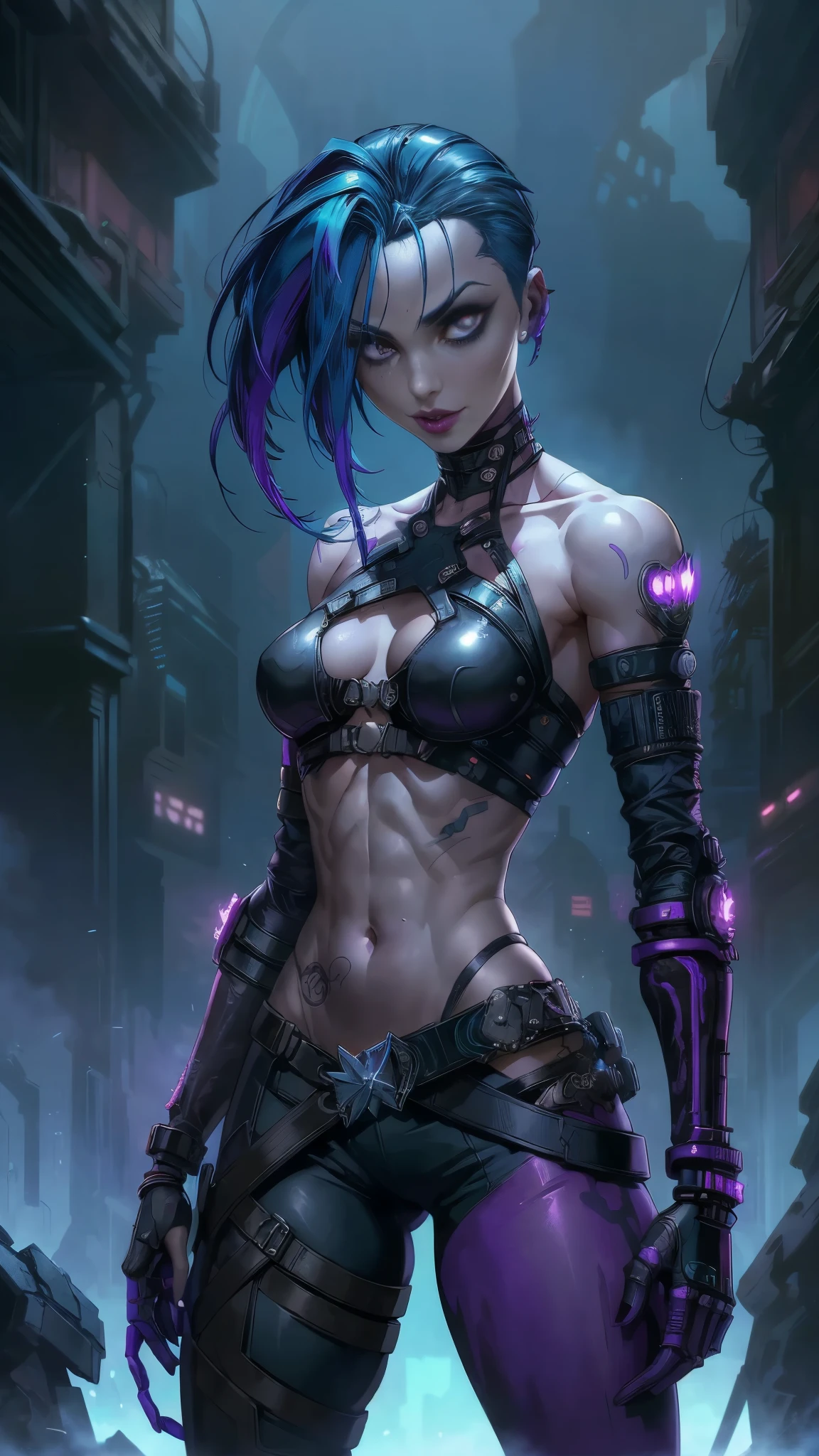 jinx arcano, uma mulher com cabelo azul e tatuagens, mulher cyberpunk mulher anime, pants, Deusa cyberpunk raivosa bonita, estilo de arte cyberpunk, ,(Fondo de ruinas de mazmorra en ruinas:1.4 ), arte digital de anime cyberpunk, arte de anime cyberpunk, Arcane Jinx Retrato, arte de anime cyberpunk, arte com tema cyberpunk, cyberpunk fantasia sombria, estilo arcano, 1 garota, cloud tattoo on the arm, asymmetrical bangs, franja, cabelo azul, blue braids, camisa marrom, tatuagem de nuvem, lateralmente, cabelo azul, cabelo longo, olhos cor de rosa, Red lips, standing , tatuagem de nuvem, Twin braids. Jinx de arcano. Jinx em um lugar em chamas, spark, esferas de luz, Film Poster, Jinx, Arcane\(Liga das Lendas\, ,(Fondo de ruinas de mazmorra en ruinas cyberpunk :1.4 ),( dynamic cowboy pose), (perfect anatomy :1.4), (cinematic lighting :1.4), (League of Legends-Jinx-Jinx:1.4), (League of Legends-Jinx-Jinx V2.1)