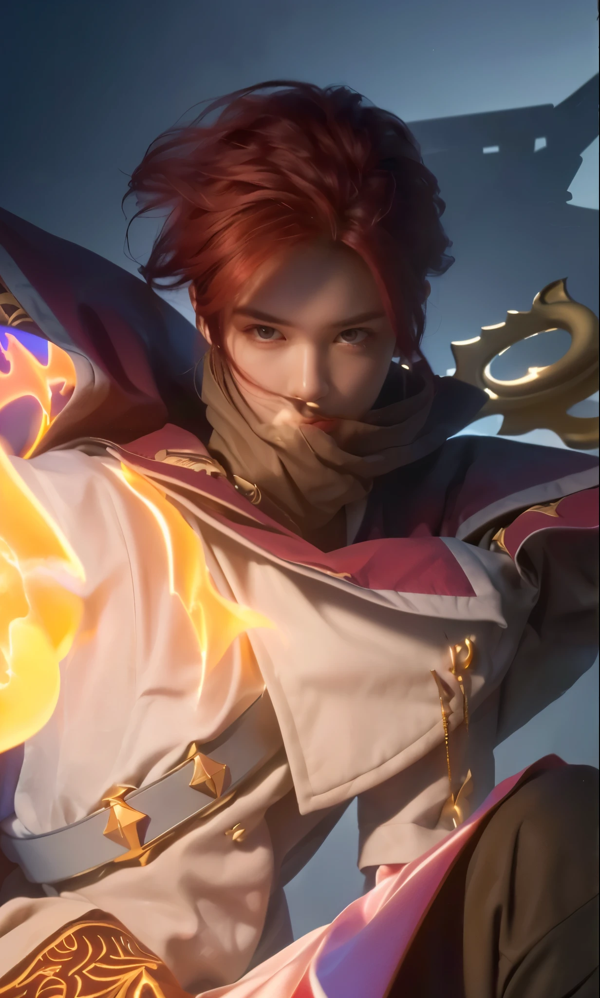 a close up portrait of a young boy with beautiful detailed red hair, beautiful detailed eyes, beautiful detailed nose, extremely detailed face, longeyelashes, (best quality,4k,8k,highres,masterpiece:1.2),ultra-detailed,(realistic,photorealistic,photo-realistic:1.37),HDR,UHD,studio lighting,ultra-fine painting,sharp focus,physically-based rendering,extreme detail description,professional,vivid colors,portrait,cinematic lighting,dramatic lighting,moody lighting