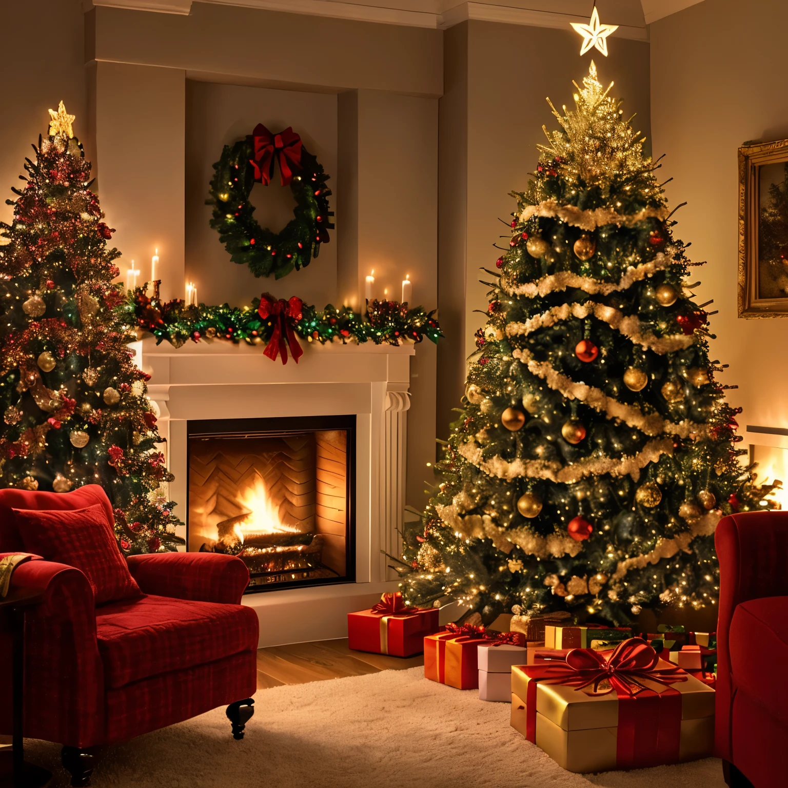 fireplace，Christmas tree，Scenes，Christmas，Room