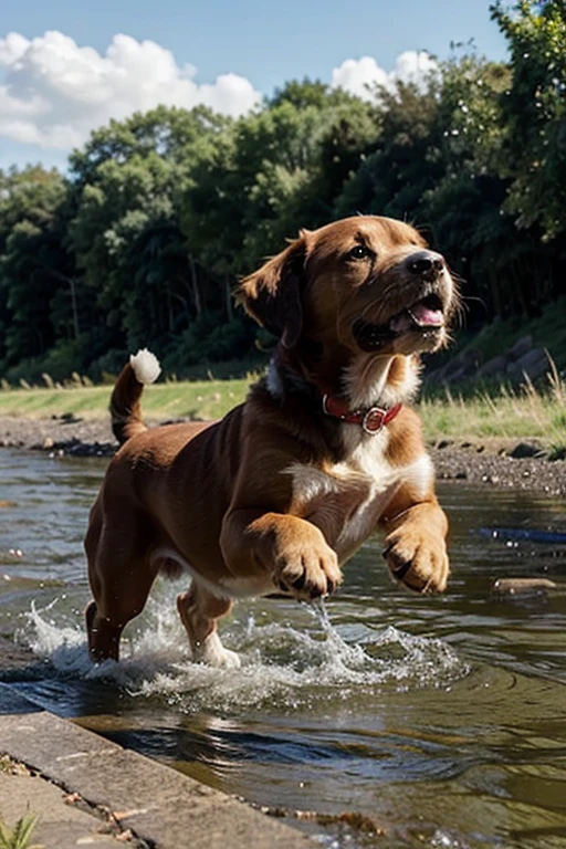 Puppy playing by the river cartoon