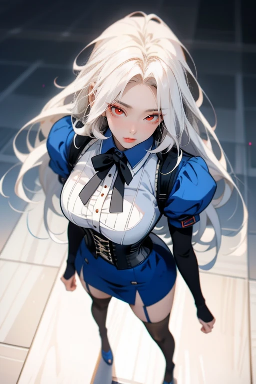 Big breasted anime girl, (corset dress: 1.2), (stockings), (Big smile), (whole body), (people々々I focus), (Long white hair), (View from above), (Hair in one eye),Enchanting anime girl, Best anime 4K, wallpapers, Attractive anime girl, 4k anime wallpaper, 4K Manga Wallpaper, Detailed digital anime art, Anime Best Girls, Beautiful Anime Girls, cyber punk, Detailed anime artwork, Beautiful and attractive anime women