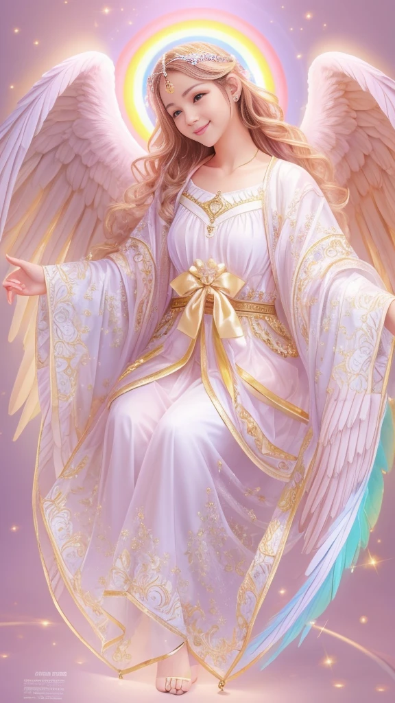 Angel Blessing、Light background、Beautiful angel、kind、Laughter、kind、smile、Shine、light Shines in、heart、Hope for the future、likeしてます、Clear, transparent images、Best image quality、The path to faith、Sitting posture、like、pastel、rainbow、Pink feathers