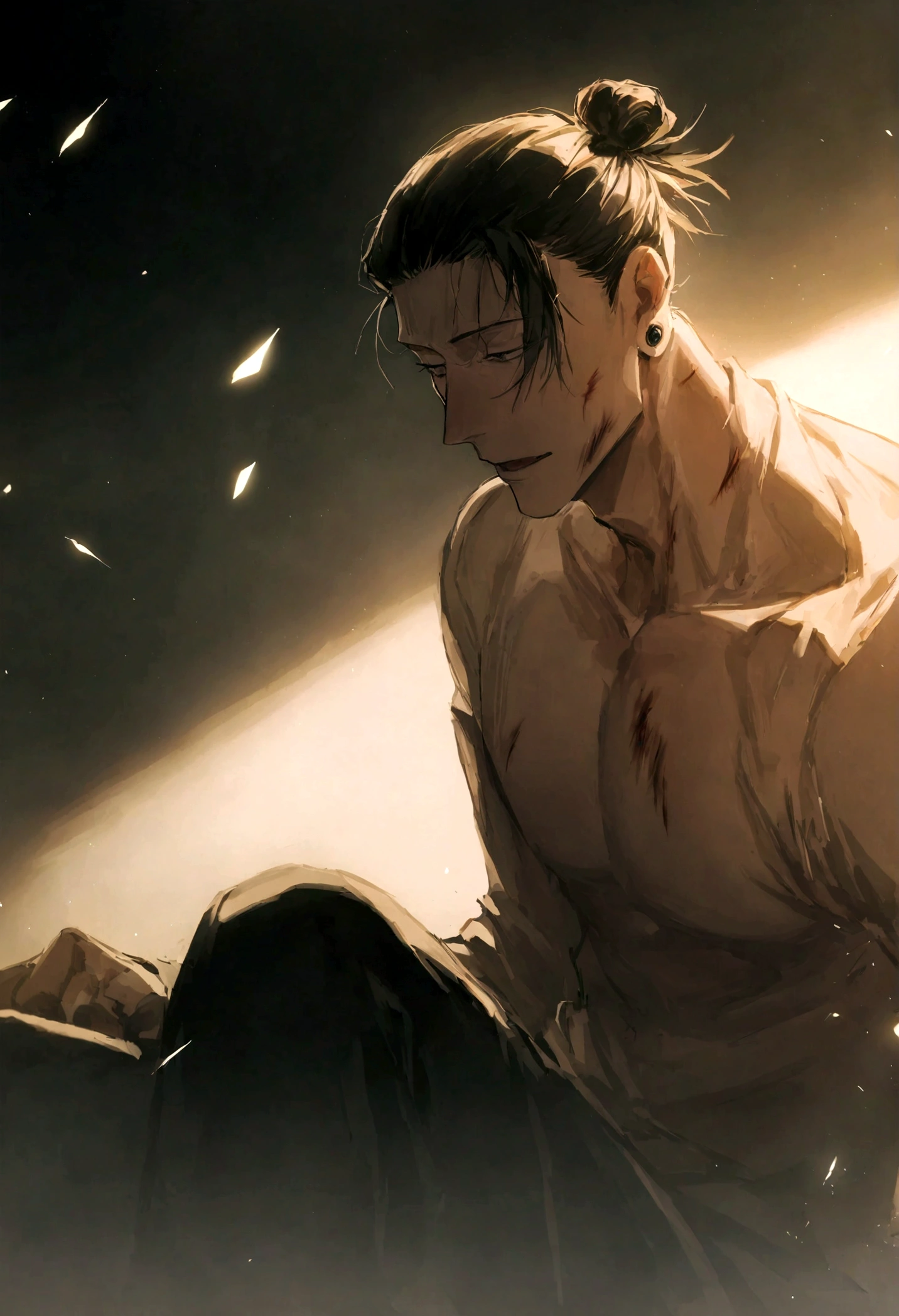 1 boy, Men&#39;s Center, Satoru gojou,Jujutsu Kaisen、Injury, electricity,, masterpiece, highest quality, so beautiful,