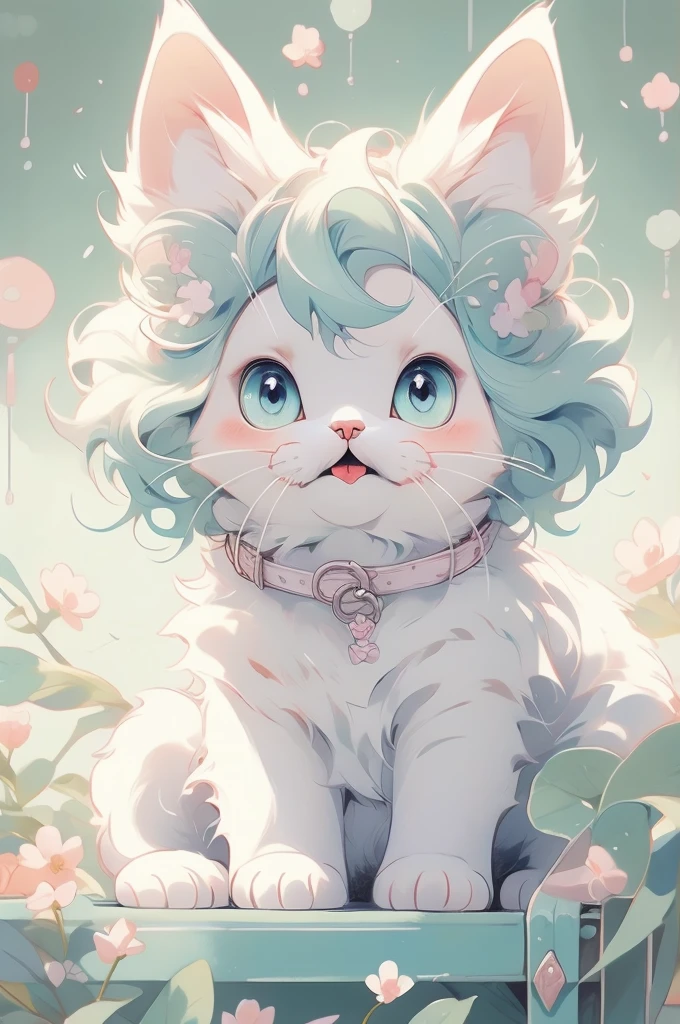 (pastel colour:1.2)、(Cute illustrations:1.2)、(cute cat)、fluffy、Lick your tongue、happy