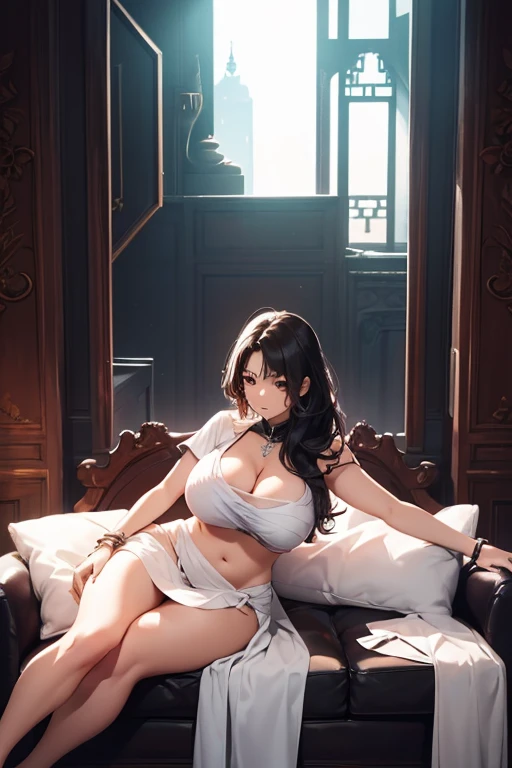 (masterpiece, best quality, Detailed description, high resolution), ((1 Girl, Solitary)), ((Huge breasts, Large Breasts, (((Cleavage)))Slim waist, Long legs, Fitness, Fit body)), ((whole body, Close-up view)), ((permanent)), ((Looking at the audience, For the audience)), White background, ((White skin)), Oily skin, ((Large Breasts, Mature woman, Become a, Chengshi)), (delicate eyes, Good eyes, Better eyes), ((permanent)), (Black Hair), ((White sari)), (Huge breasts), (long hair), (()), (Brown eyes),