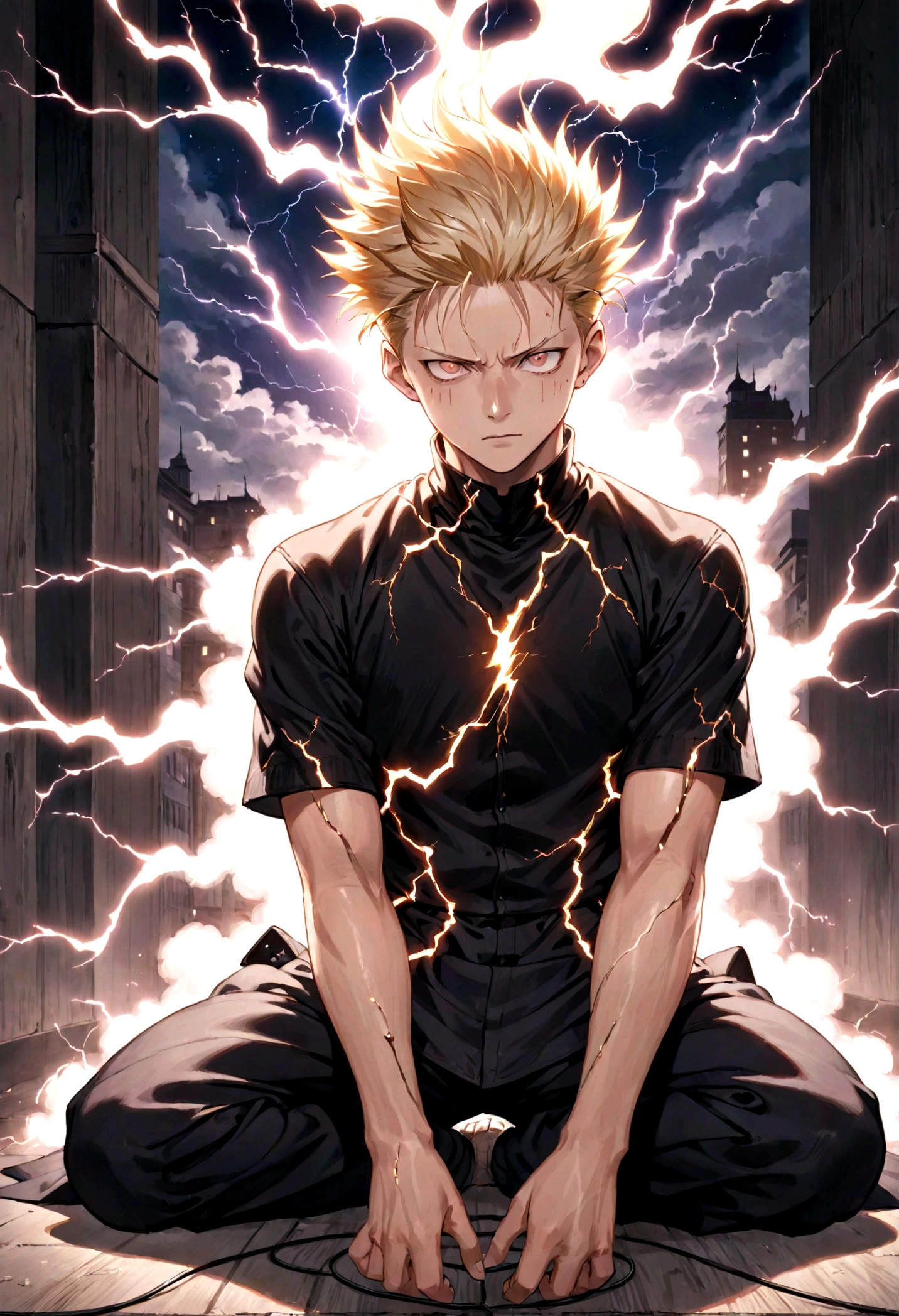 1 boy, Men's Center, Satoru gojou,Jujutsu Kaisen、Injury, electricity,, masterpiece, highest quality, so beautiful,