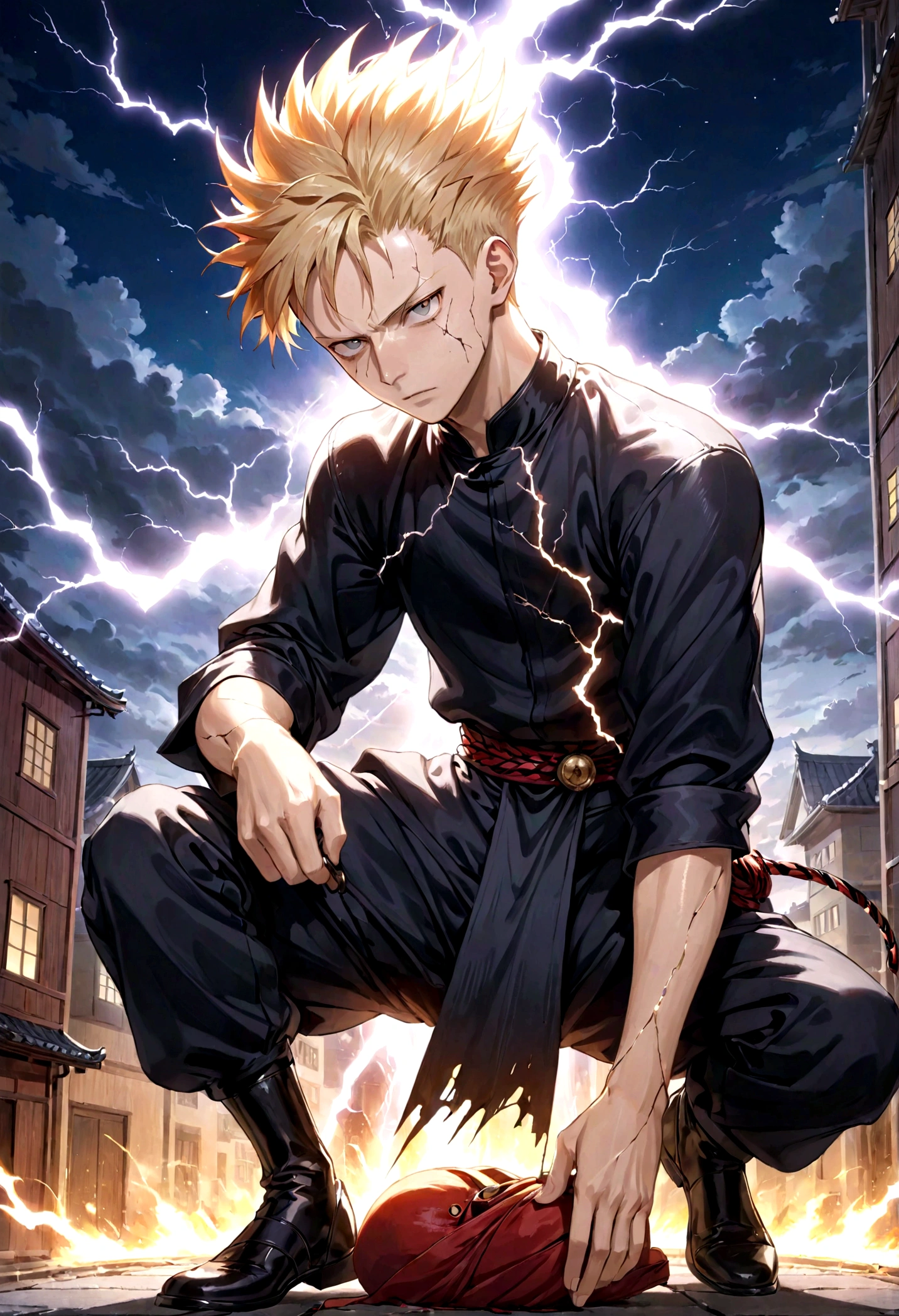 1 boy, Men's Center, Satoru gojou,Jujutsu Kaisen、Injury, electricity,, masterpiece, highest quality, so beautiful,