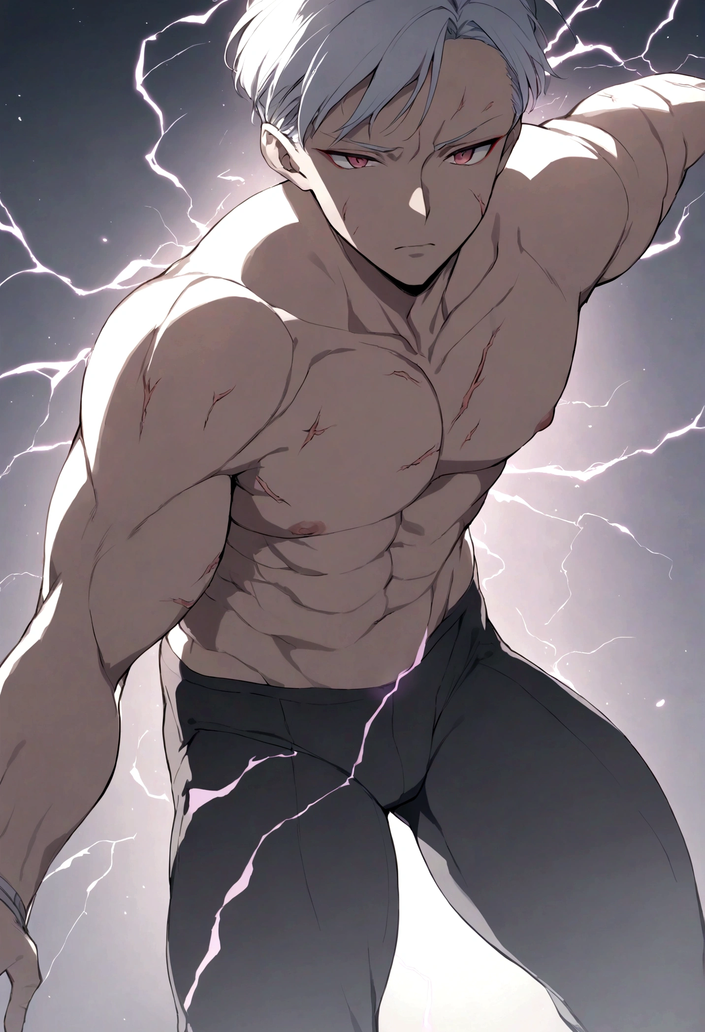 1 boy, Men's Center, Satoru gojou,Jujutsu Kaisen、Injury, electricity,, masterpiece, highest quality, so beautiful,
