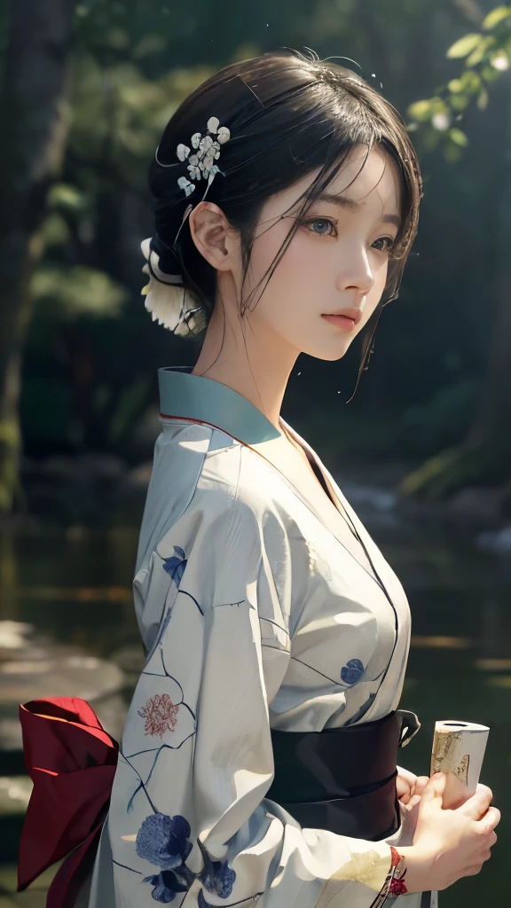 Maeda Kanji style, photorealistic painting, ultra-high resolution
(Highly detailed, intricately rendered)
(Masterpiece, a work of art)
Dynamic lighting, capturing the subtle nuances of the subject
(Detailed face, every feature delicately rendered)
Pristine white kimono, delicate collar, and obi belt
(Hands gracefully placed, a sense of tranquility)
Gently raised brush, ink delicately flowing
(Expressing the soul of the artist, a true representation of Maeda Kanji's style)
(Top-quality, a testament to the artist's skill)
Ultra-detailed