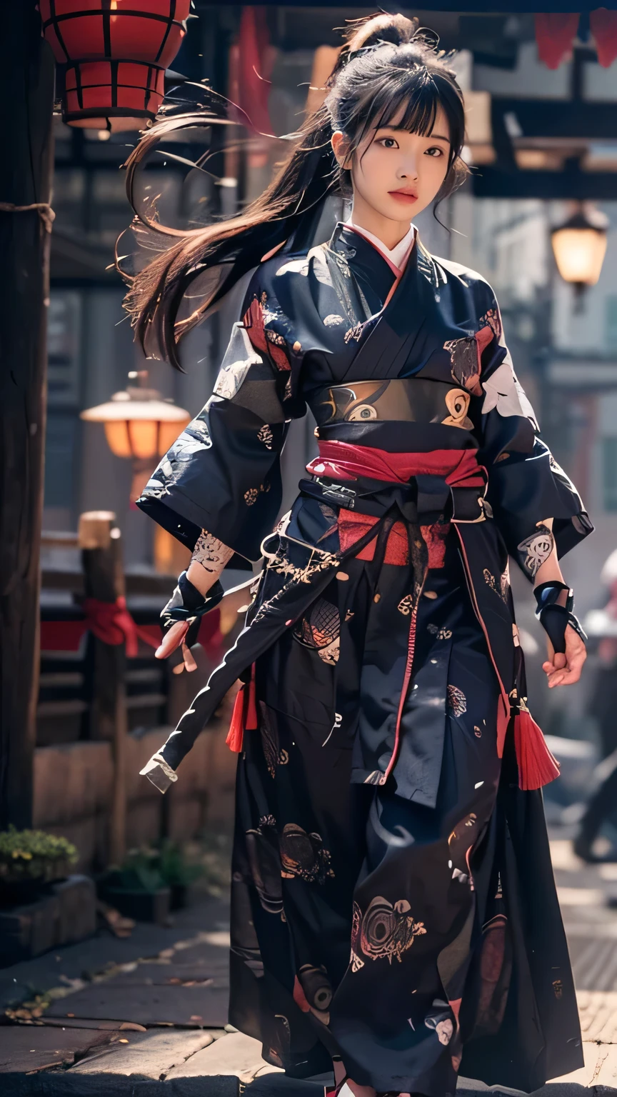 ((The background is the village of Shinobi:1.5)、Female ninja training in the village)、(Realistic、Like a photograph、Live Action、8k, Photorealistic, RAW Photos, Best image quality: 1.4), Single-lens reflex camera、RAW Photos, highest quality, Realistic, Highly detailed CG Unity 8k wallpaper, Written boundary depth, Cinematic Light, Lens flare, Ray Tracing, Realistic background、((waso:1.5、ninjya:1.3、kunoichi:1.4、skirtlift)、Sexy Ninja:1.37、Get into a fighting stance:1.3、Ninjutsu activation:1.2、Trained abdominal muscles、Big Breasts、Pull up the hem to reveal your underwear:1.3)、Grey Hair、short hair、Standing in the village、Night Village、((Ultra-dense skin))、 1 girl,Cute Kunoichi、((whole body:1.5)，Looking at the audience:1.1、Glare、I like that style、Pay attention to the details、The perfect outfit、(White skin)、An accurate portrait、Accurate Arm、Accurate feet、Beautiful legs、Precise thighs、Anatomically correct body、View from below