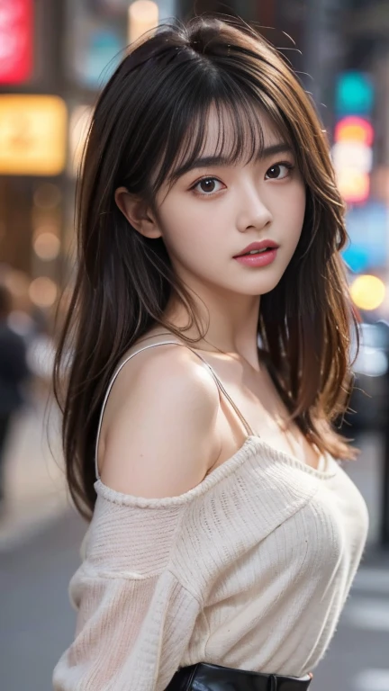 Ultra-high resolution, Superior Quality, highest quality, Super detailed, Realistic, 8k, RAW Photos, highest quality, masterpiece, Attractive girl, A wonderful girl, Brown Hair, Shoulder-length layered, Asymmetrical bangs, Japanese Idols, Sophisticated, stylish, blouse,Shibuya Ward,