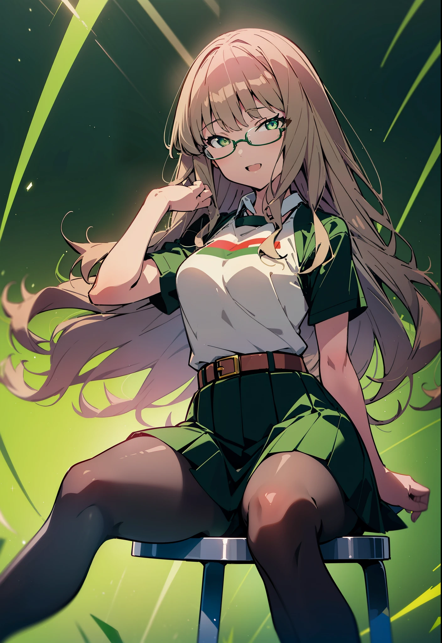 minami yume ,sss Dynazenon ,Long Hair, Brown Hair, (Green Eyes:1.5) ,Center of chest,hair band,happy smile, smile, Open your mouth, Black-rimmed glasses, Black dress,Short sleeve,Black long skirt,Stiletto heels,sitting cross-legged on a chair,Daytime,Clear skies,So that the whole body goes into the illustration,
break looking at viewer, 全身
break outdoors, office,
break (masterpiece:1.2), highest quality, High resolution, unity 8k wallpaper, (shape:0.8), (Beautiful and beautiful eyes:1.6), Highly detailed face, Perfect lighting, Highly detailed CG, (Perfect hands, Perfect Anatomy),