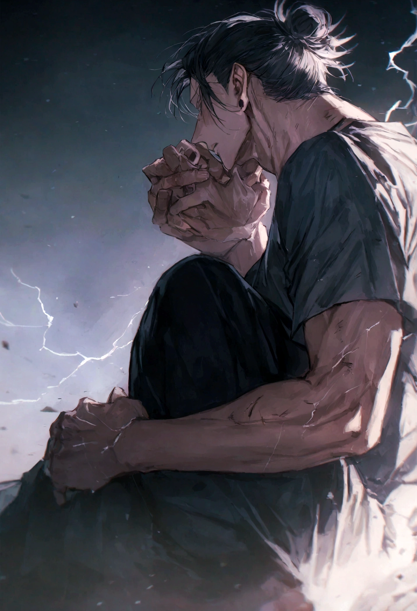 1 boy, Men&#39;s Center, Satoru gojou,Jujutsu Kaisen、Injury, electricity,, masterpiece, highest quality, so beautiful,