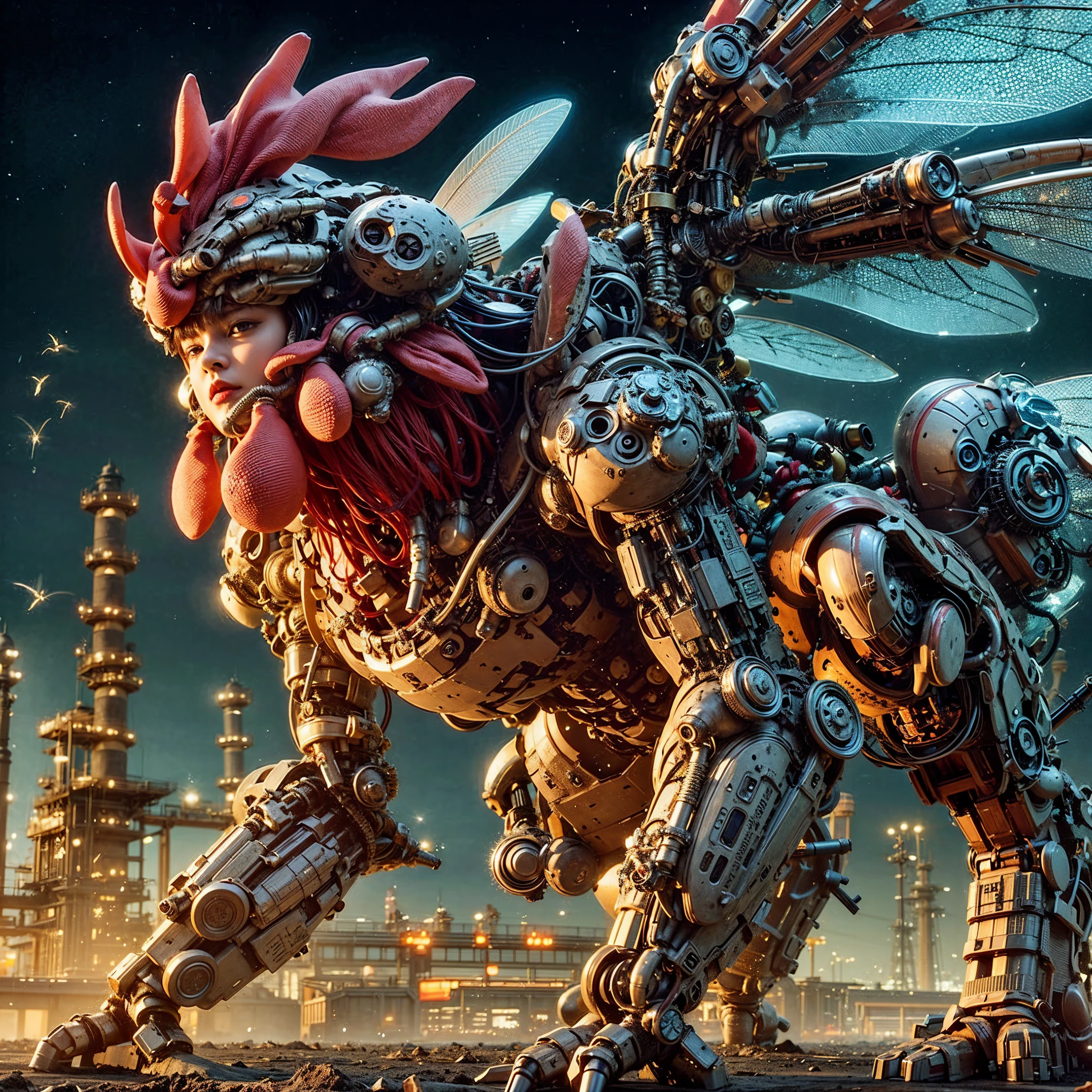 (extremely intricate all details)、(extremely realistic all Texture) 、glossy Texture、Navy blue heavy mechanical armor resembling a pillbug, designed by Hajime Katoki、1 person、Beautiful female soldier、Multi-legged、Heavyweight、Heavy Armor、Firearms、Ultra-realistic、Full Body Shot、Night view of the bayside industrial area、Spotlight lighting to illuminate characters、Please generate at least 4 copies.