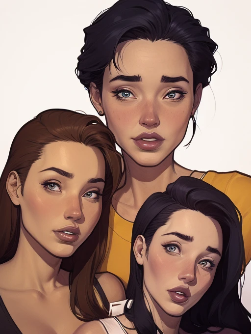 Cartoon style digital illustration GTA style Portrait mode portrait by Angelina Jolie , by Monica Bellucci, por Ana d'armas , por Jennifer Connelly, by Jessica Alba, Happy family, retrato de alta qualidade, detailed illustration portrait, arte oficial, Commission, por, Retrato colorido detalhado