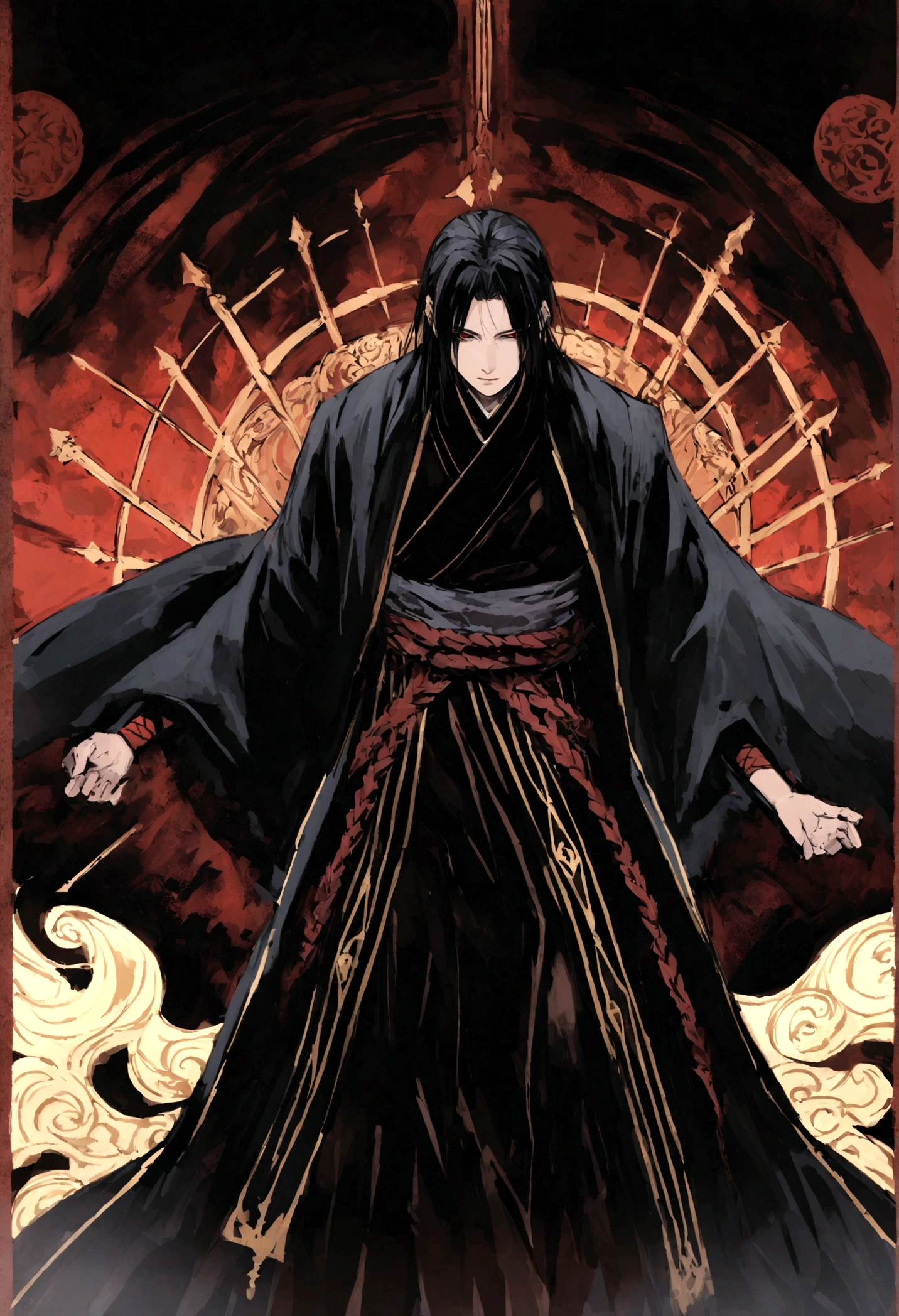 Enter the enigmatic world of Uchiha Itachi, a figure shrouded in mystery and complexity. Clad in his iconic cloak, the darkness seems to linger around him, hinting at the shadows of his past and the weight of his sacrifices. His piercing gaze betrays a depth of wisdom and sorrow, a reflection of the burdens he carries as a shinobi with a tumultuous past. As a member of the renowned Uchiha clan, Itachi's presence exudes a blend of power and restraint, an embodiment of the clan's legacy and tragic history. His attire bears the distinct Uchiha symbol, a reminder of his heritage and the path he has walked. In this portrayal, Itachi stands as a formidable yet enigmatic figure, captivating viewers with his stoic demeanor and inscrutable expression. His character is a tapestry of contradictions, a mix of darkness and light, strength and vulnerability, making him a compelling and multifaceted individual in the world of shinobi. Immerse yourself in the enigma of Uchiha Itachi, where shadows and light dance upon his visage, revealing only fragments of the intricate tapestry that is his story. Explore the depths of his character and the legacy he carries, as he walks the fine line between darkness and redemption in the ever-evolving world of ninjutsu and shinobi warfare. Banda en la cabeza con el simbolo de la aldea de la hoja, la banda es de metal debajo tiene cuero negro.