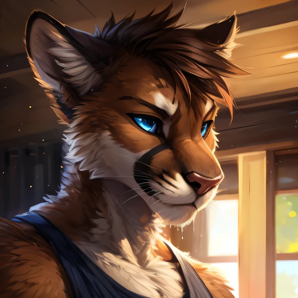 (solo), female feral lynx, solo, masterpiece, best art, detailed hands, night, anime newest artstyle, extreme detail, long red hair, brown body, turquoise eyes, standing, sexy lusty expression, bedroom, adult