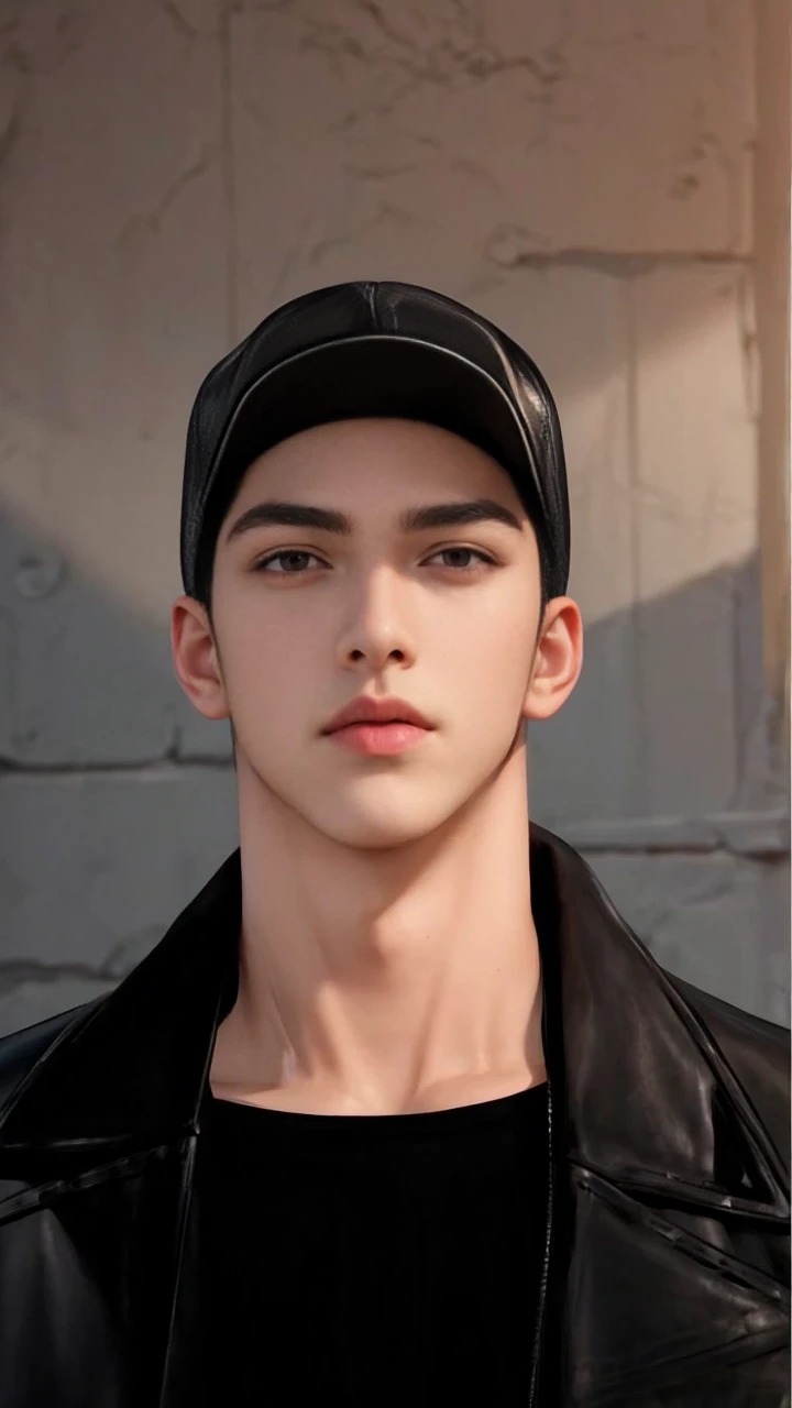 masterpiece, 1boy, young, handsome, black hair, undercut hair, hat, leather jacket, perfect face, detailed eyes and face,black eyes, clean shaved, muscular, capturing a rural atmosphere, dynamic lighting, unreal engine 5