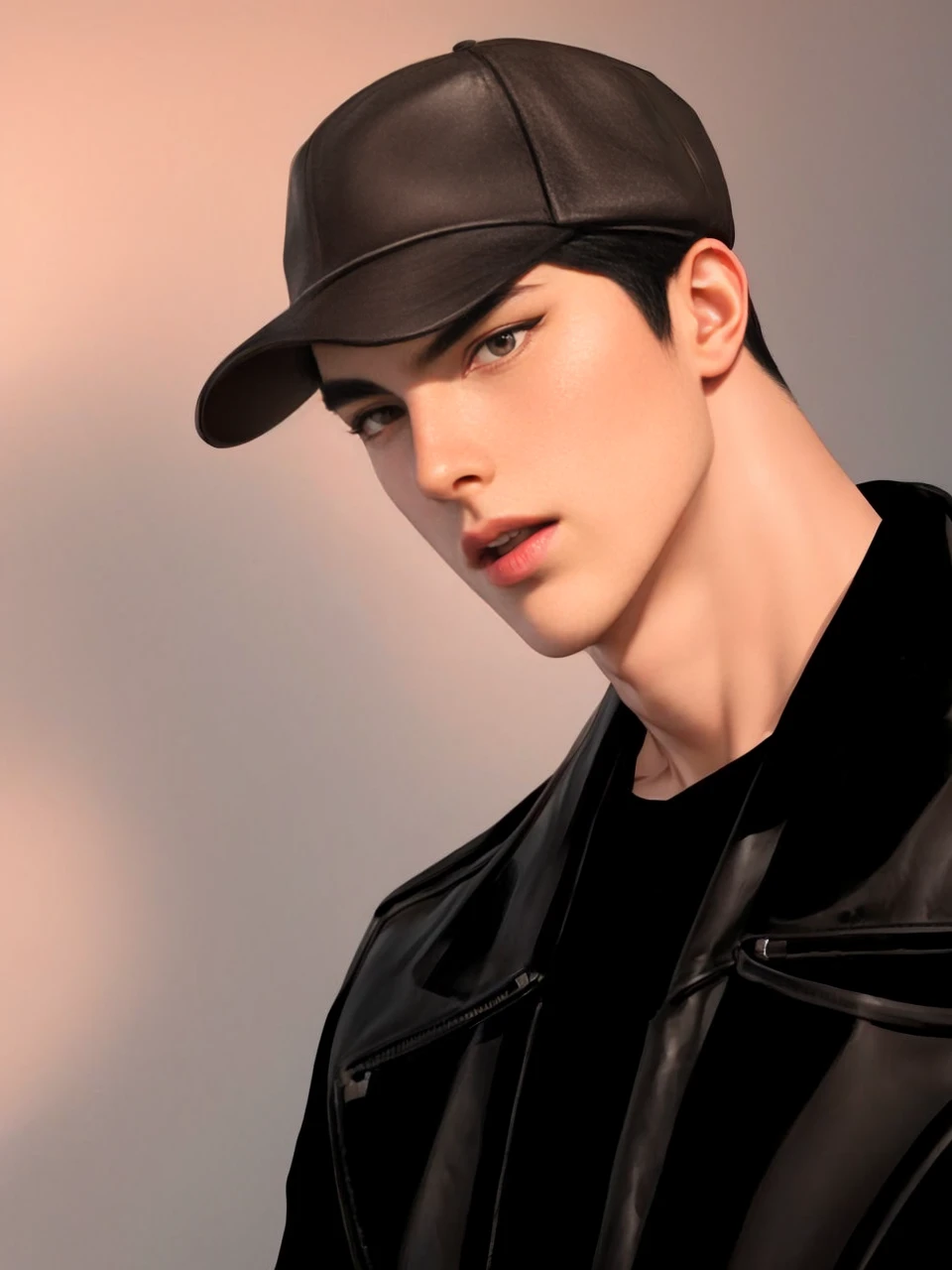 masterpiece, 1boy, young, handsome, black hair, undercut hair, hat, leather jacket, perfect face, detailed eyes and face,black eyes, clean shaved, muscular, capturing a rural atmosphere, dynamic lighting, unreal engine 5