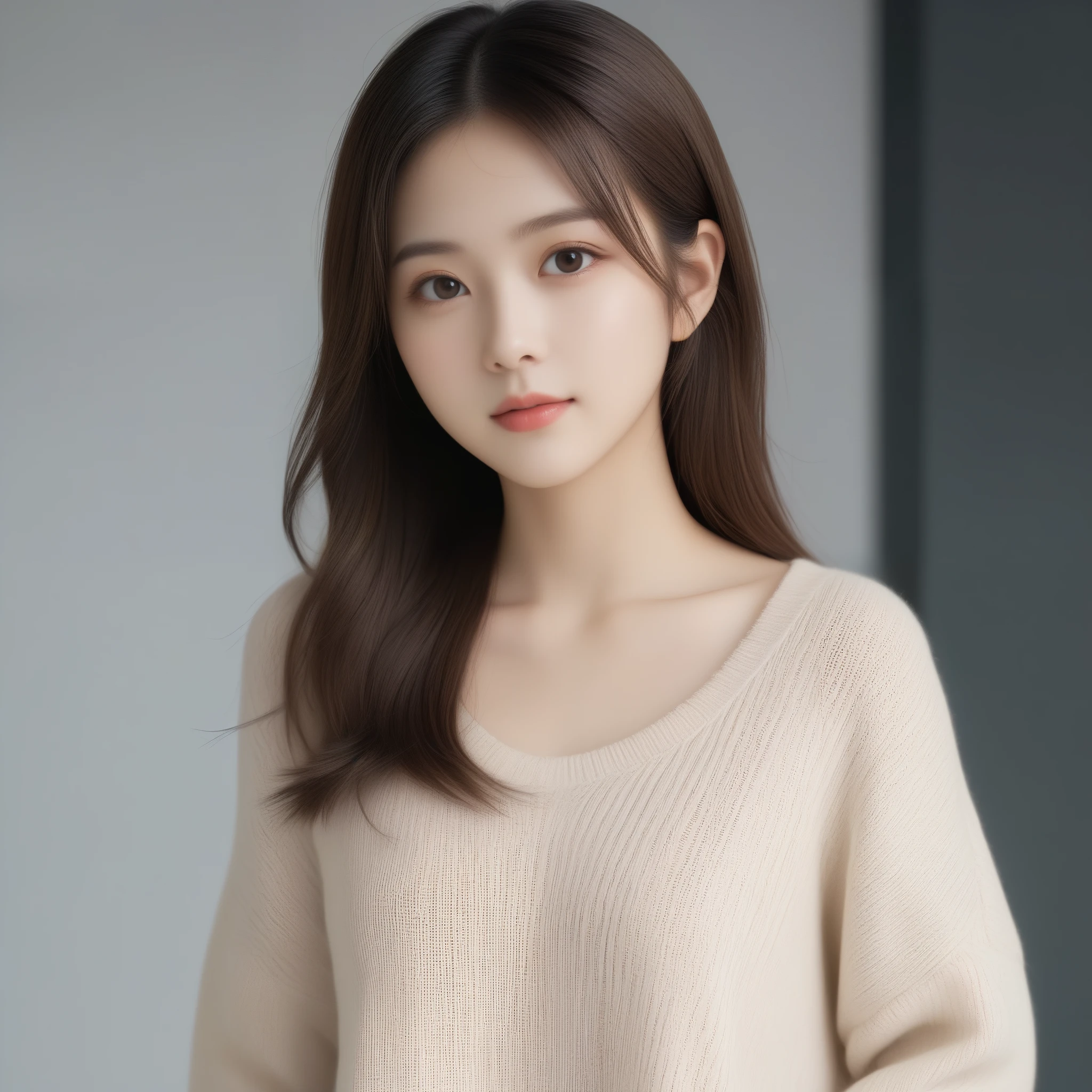 8k, Ultra-high resolution, highest quality, masterpiece, Rule of thirds photography,Surreal, photograph, 1 girl, (16 years old:1.3), pretty girl, Cute Face, Beautiful eyes in every detail, 細かくdetailedに,masterpiece,, One Girl:1.2, Japan Female Announcer, Beautiful school girl, Light brown long hair, Beautiful light brown eyes, Blushed, (Japanese Idols:1.5), Plump breasts, (Knitted sweater :1.3) , Looking at the audience, Cowboy Shot, Sandown City, ,Looking at the audience、beauty,Long neck、Laugh a little、Please close your mouth and laugh、(((Ideal body type))),A cup small breasts :2,whole body、Perfect Anatomy、鮮明なdetailed、detailed、Surreal、Light and shadow,Strong light