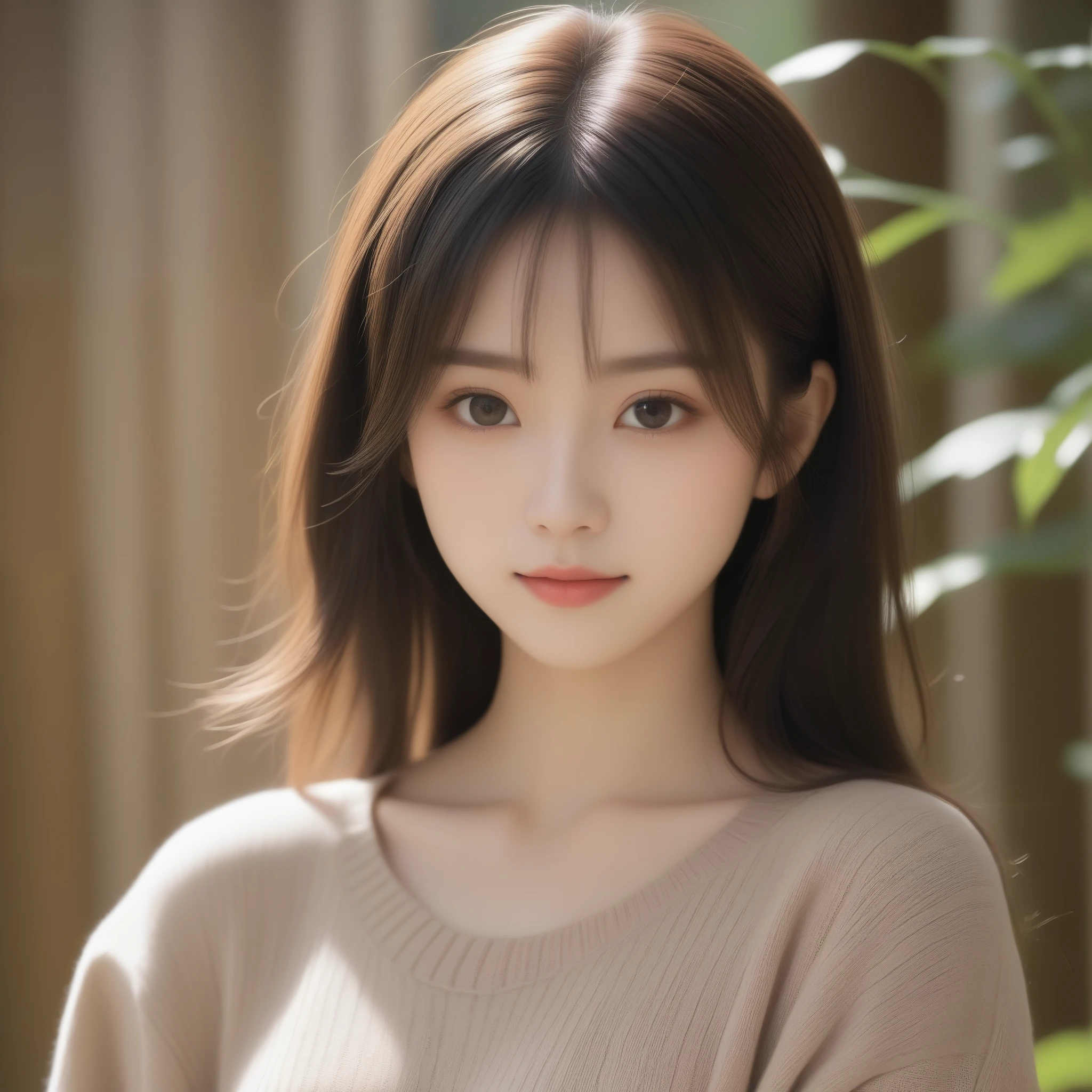 8k, Ultra-high resolution, highest quality, masterpiece, Rule of thirds photography,Surreal, photograph, 1 girl, (:1.3), pretty girl, Cute Face, Beautiful eyes in every detail, 細かくdetailedに,masterpiece,, One Girl:1.2, Japan Female Announcer, Beautiful school girl, Light brown long hair, Beautiful light brown eyes, Blushed, (Japanese Idols:1.5), Plump breasts, (Knitted sweater :1.3) , Looking at the audience, Cowboy Shot, Sandown City, ,Looking at the audience、beauty,Long neck、Laugh a little、Please close your mouth and laugh、(((Ideal body type))),A cup small breasts :2,whole body、Perfect Anatomy、鮮明なdetailed、detailed、Surreal、Light and shadow,Strong light