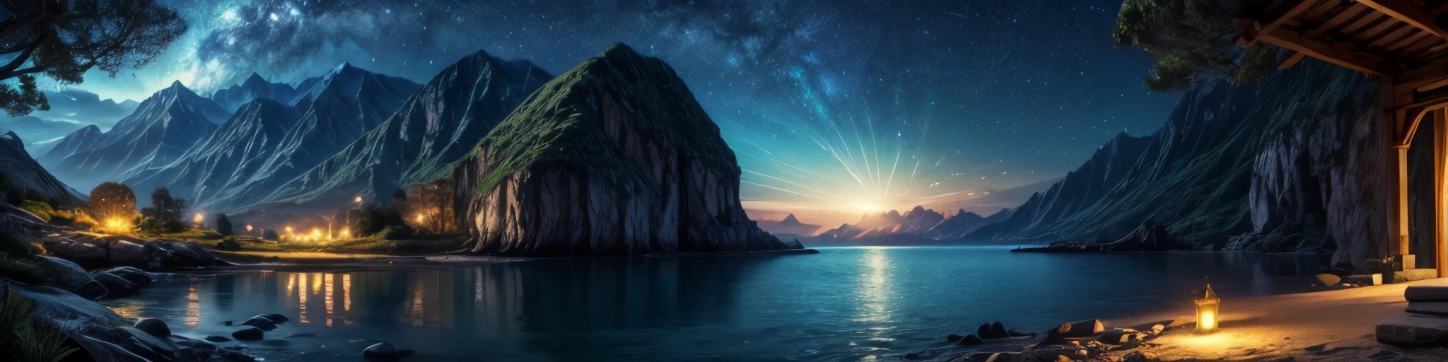La mejor calidad, Obra maestra, Beautiful wild and natural fantasy landscape with bright lights