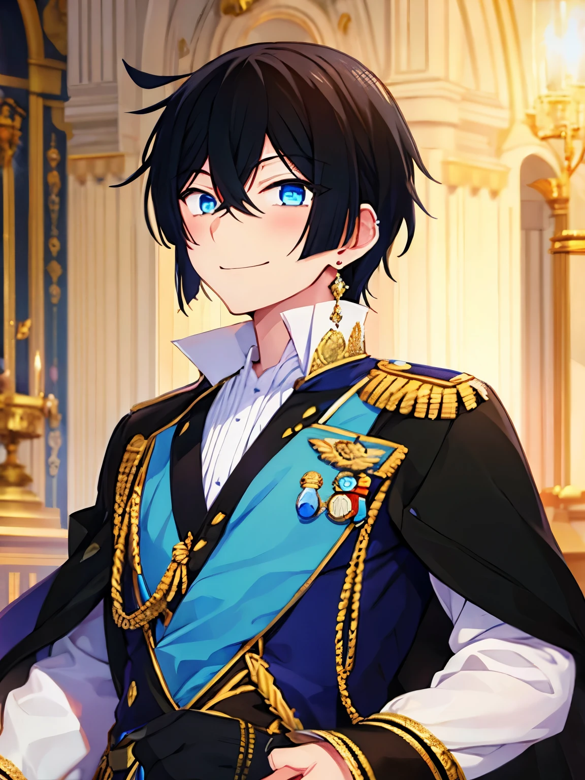 1boy,Royal uniform, smile, half body photo