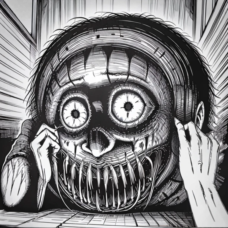 an horror writer with a sinister grin, on a typewriter, art by gustave dore, by h.r. giger, by junji ito 