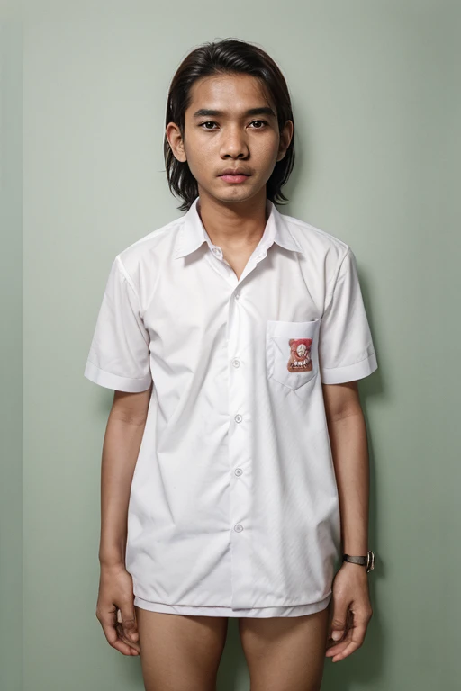 Indonesian school guy wearing white panty, bottomless