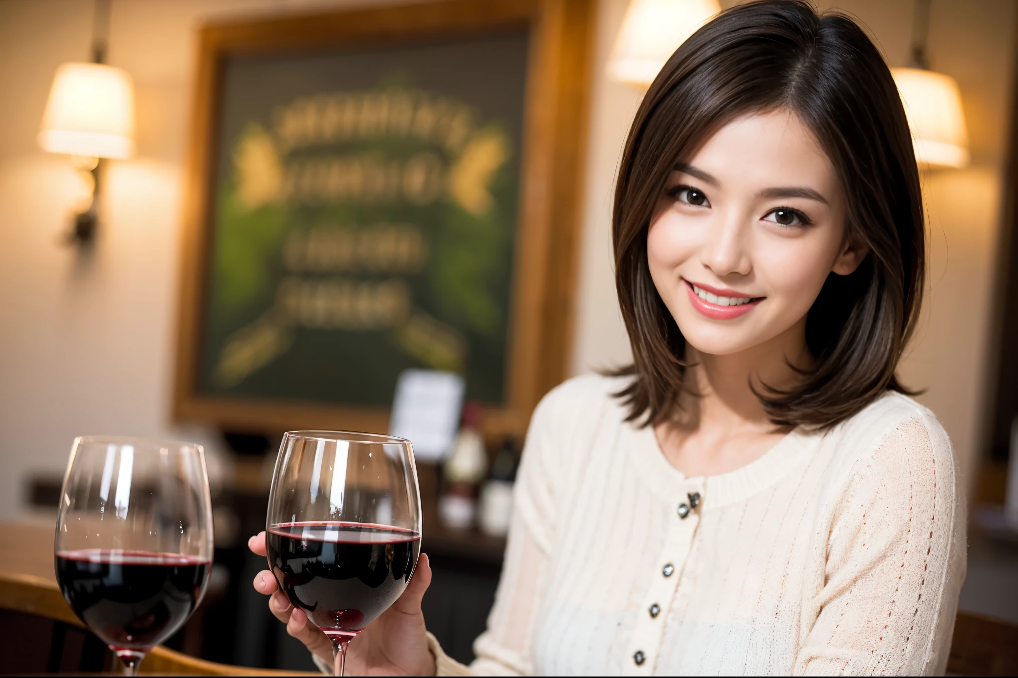((highest quality、8k、masterpiece:1.3))、1 male、1 female、Couple、Alice Hirose lookalike、石原さとみ似美女Couple、The body is slim、((Bob Hale、Straight hair:1.2)), (Realistic, Intricate details:1.2), テーブルの上のwine glass、Put the light on your face、 Amazing view of the sunset sky and clouds、Amazing mountain views、A bright smile、The wonderfulness of smile、Bright image、The beauty of wine, Beautiful Face, blue eyes, The light shines on your face, Blushing, short hair,Bright Face、 (Age 35), 39 years old, red wine 、Appetizers、Italian food、Wine bottle、Champagne、sparkling wine、Two beauties、Brown Hair、Shortcuts、Long sleeve shirt、dress、Pretty Woman 1, (slimな顔), (The body is slim), (Brown Hair), (Shortcuts), cheeks turn a little red,Attractive beauty、restaurant, In a prominent place (From the waist up) Nova Frog Style, actress, model, Upper Body, White wine, slim, wine glass, 中央に置かれたwine glass, smile, (smile: 1.15), Beautiful fine grain, Depth f/2,saturation, High Contrast, Strong light and shadow,Moist Body:1.5、3D texture、Delicate eyes、Brown Hair、The hair is very shiny、