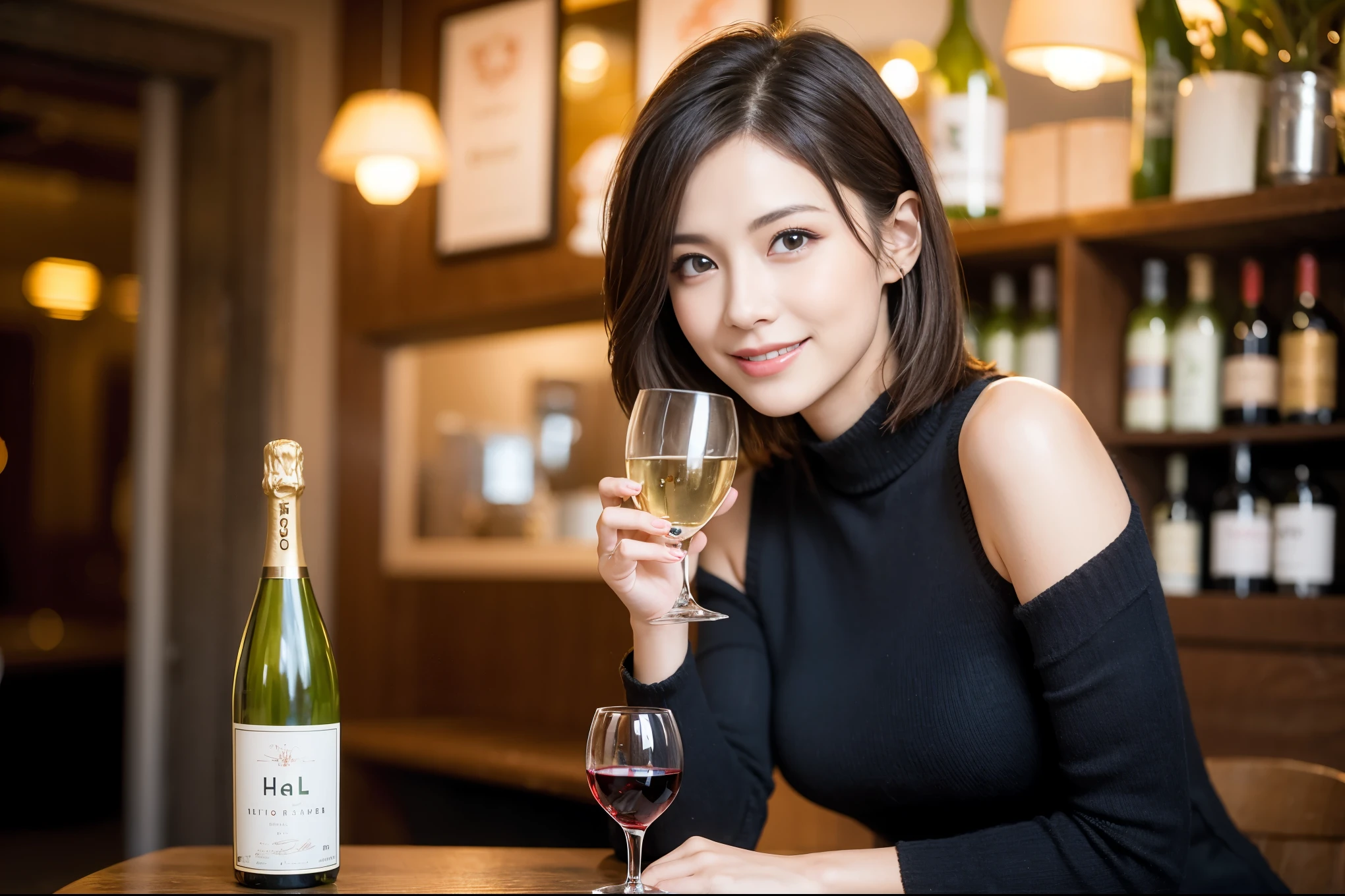 ((highest quality、8k、masterpiece:1.3))、1 male、1 female、Couple、Alice Hirose lookalike、石原さとみ似美女Couple、The body is slim、((Bob Hale、Straight hair:1.2)), (Realistic, Intricate details:1.2), テーブルの上のwine glass、Put the light on your face、 Amazing view of the sunset sky and clouds、Amazing mountain views、A bright smile、The wonderfulness of smile、Bright image、The beauty of wine, Beautiful Face, blue eyes, The light shines on your face, Blushing, short hair,Bright Face、 (Age 35), 39 years old, red wine 、Appetizers、Italian food、Wine bottle、Champagne、sparkling wine、Two beauties、Brown Hair、Shortcuts、Long sleeve shirt、dress、Pretty Woman 1, (slimな顔), (The body is slim), (Brown Hair), (Shortcuts), cheeks turn a little red,Attractive beauty、restaurant, In a prominent place (From the waist up) Nova Frog Style, actress, model, Upper Body, White wine, slim, wine glass, 中央に置かれたwine glass, smile, (smile: 1.15), Beautiful fine grain, Depth f/2,saturation, High Contrast, Strong light and shadow,Moist Body:1.5、3D texture、Delicate eyes、Brown Hair、The hair is very shiny、