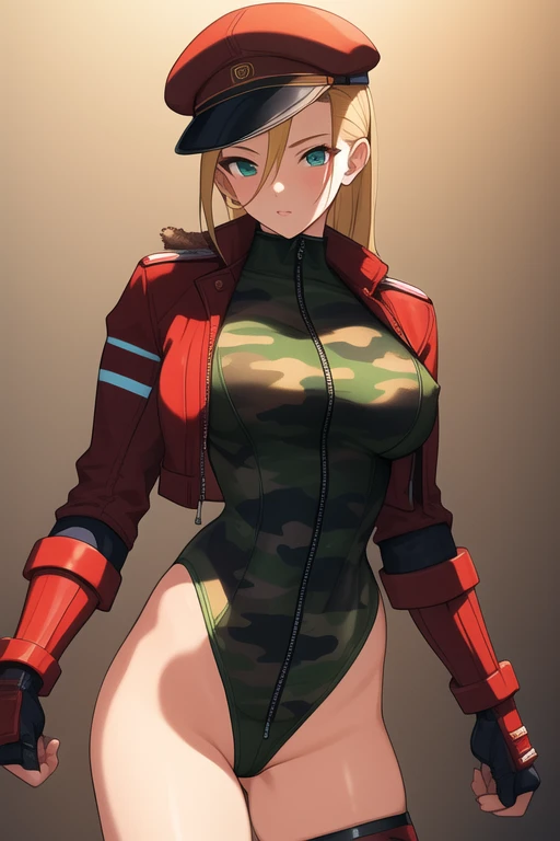 Busty big Cammy has a matching hat and long boots too, and retaining his characteristic combat gauntlets. She appears to be at least still wearing her thong leotard under her jacket, while his legs are still painted with camouflage stripes.