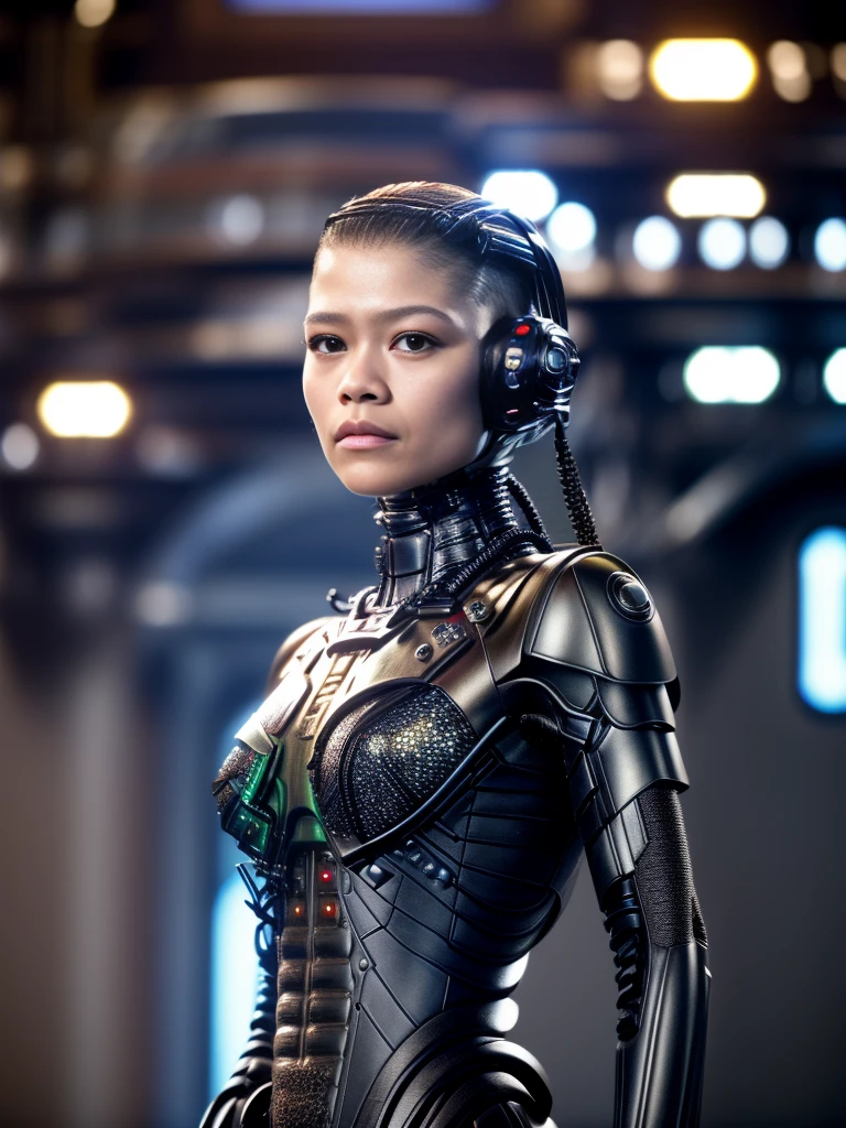 Borg Drone zendaya realistic, 1girl, best quality, dynamic lighting, highly detailed, 8k, science fiction, looking at viewer, pale skin