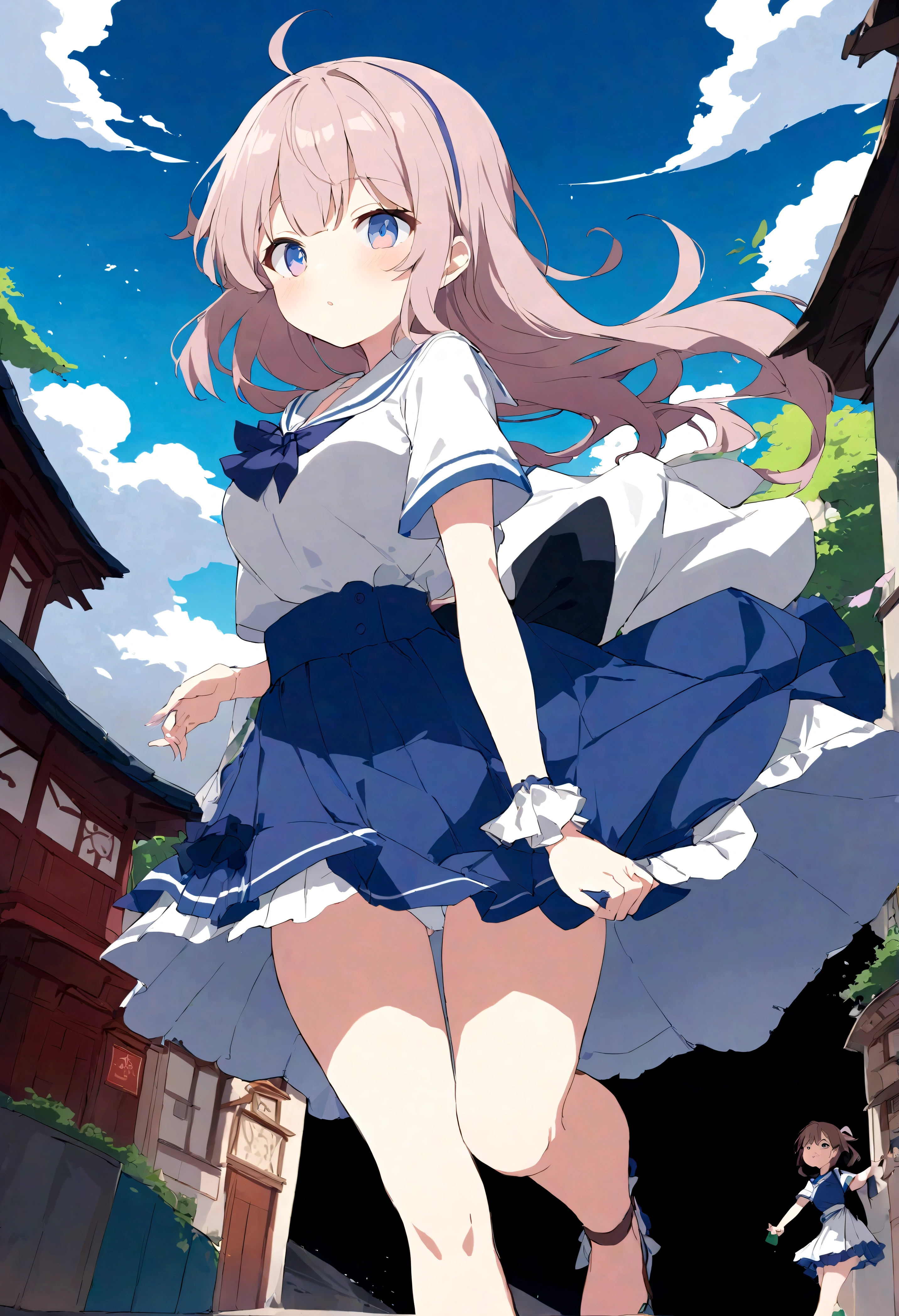 The strong wind is showing her white cotton panties、The strong wind is showing her white cotton panties、Kyoko Otonashi　Maison Ikkoku Low Angle、Long skirt、強風でHolding the flipping skirt with your hand、The strong wind is showing her white cotton panties、:((Holding the flipping skirt with your hand))