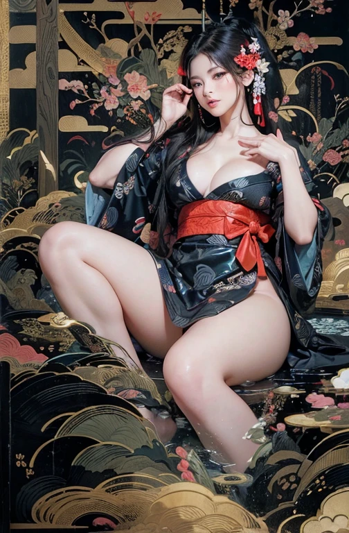 Umalinda warrior sexy, pretty face, Delicious Company, Alluring figure, Wearing a sexy open kimono. The artwork is created in a medium reminiscent of Japanese ink paintings....., Features bold brushstrokes and a Monochromatic color palette. artist'Masterful technique reveals the intensity and power of the image'sense of presence,with the highest quality, Perfectly capture every detail with ultra-high resolution. Textures and intricate patterns on kimonos are rendered with extreme precision. Lighting is carefully designed,Enhance drama, Features deep shadows and subtle highlights. General, The artwork exudes elegance and power, Combining traditional Japanese aesthetics with a modern feel. Monochromatic color palette, Combine details, Create captivating and immersive experiences for your audience.